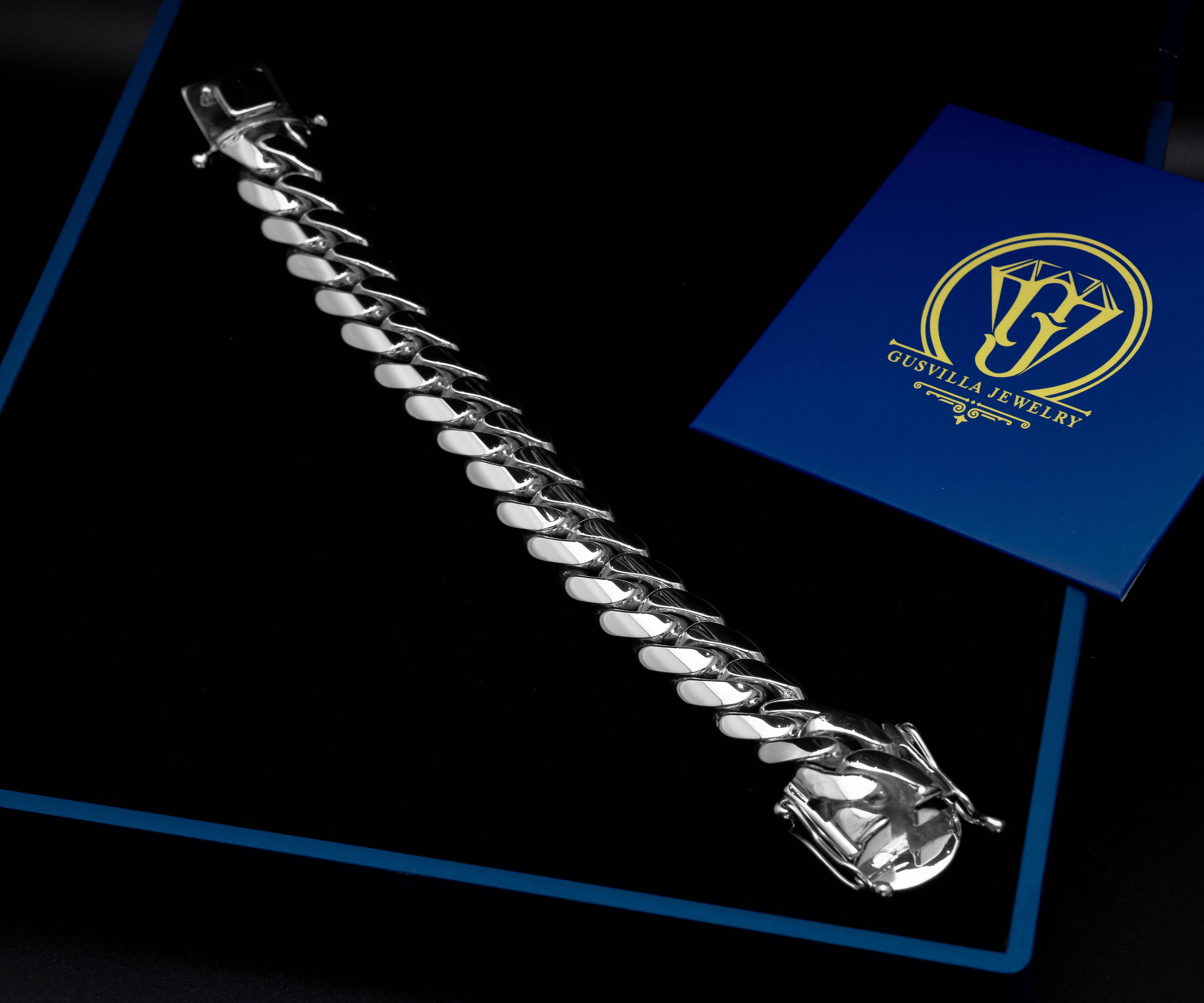 16 mm silver cuban link bracelet laid flat