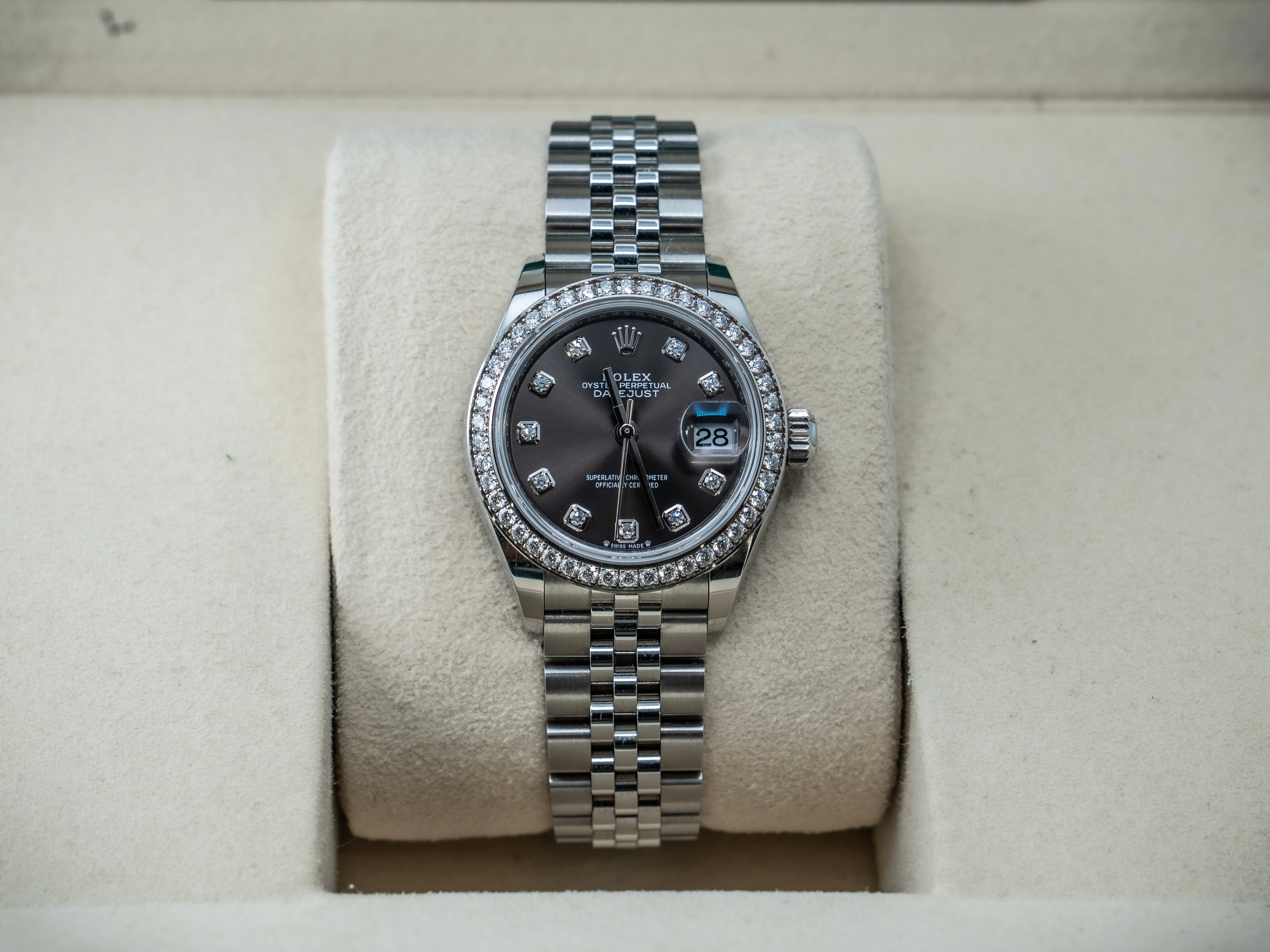 Rolex Datejust 28MM Rhodium Dial & Diamond Bezel