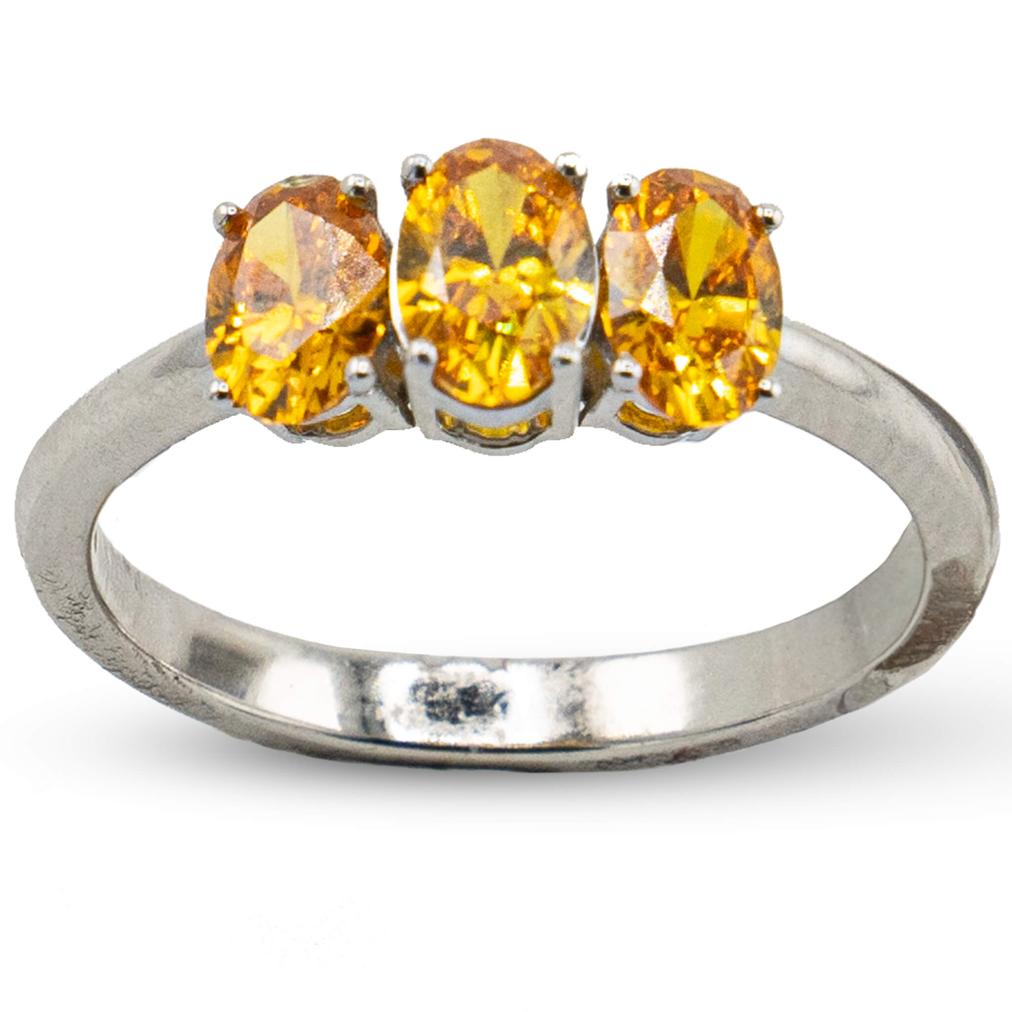 3 Orange Oval Diamond Ring White Gold 14k