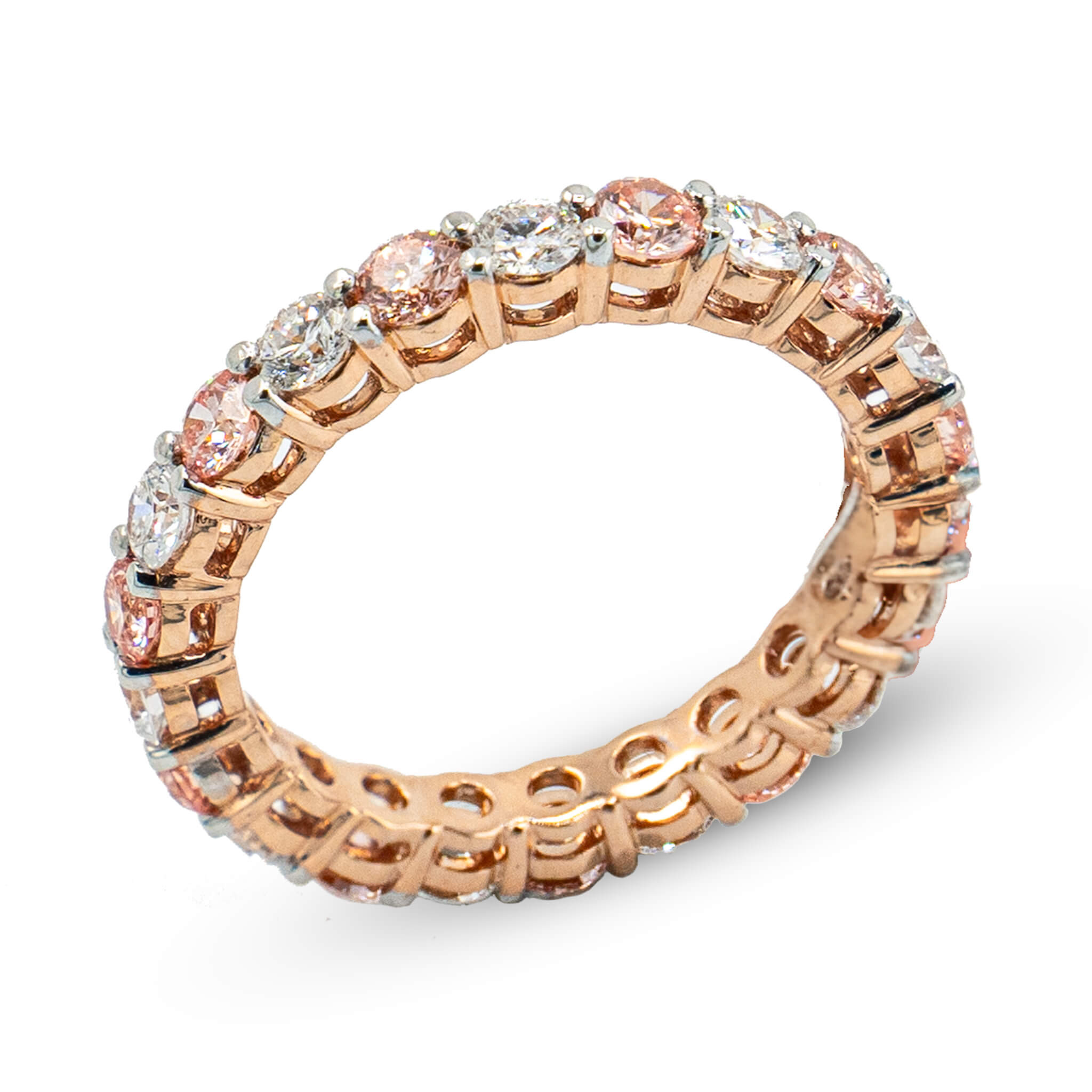 White & Pink Diamond Eternity Ring Rose Gold 14k