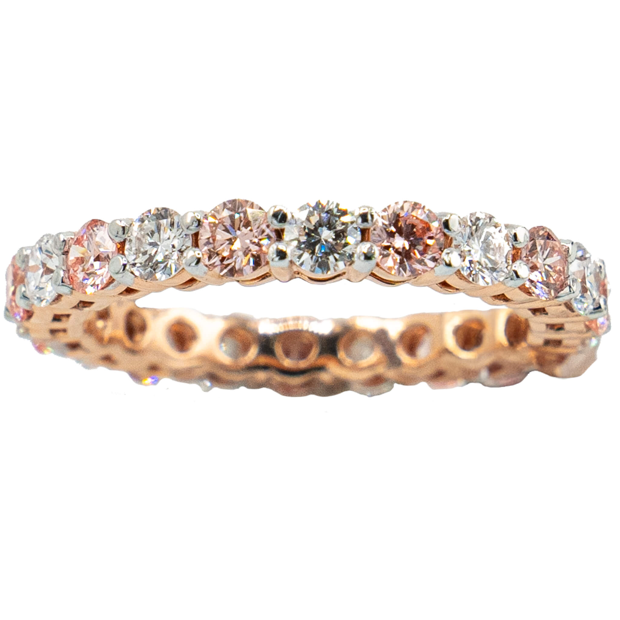 White & Pink Diamond Eternity Ring Rose Gold 14k