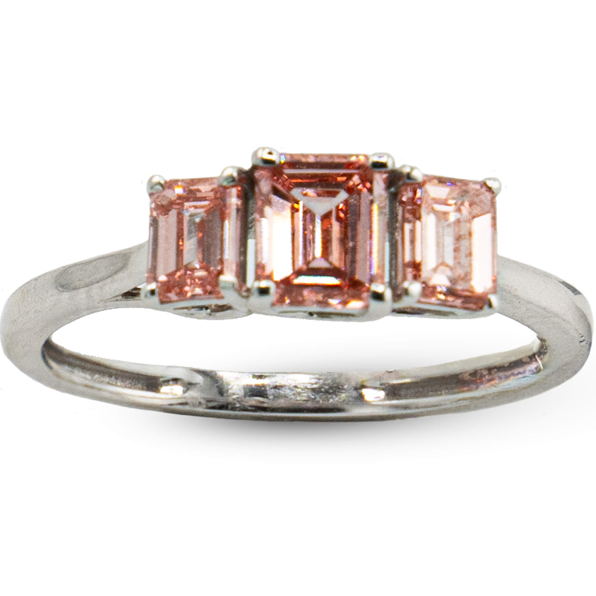 3 Pink Stoned White Gold Ring 14k