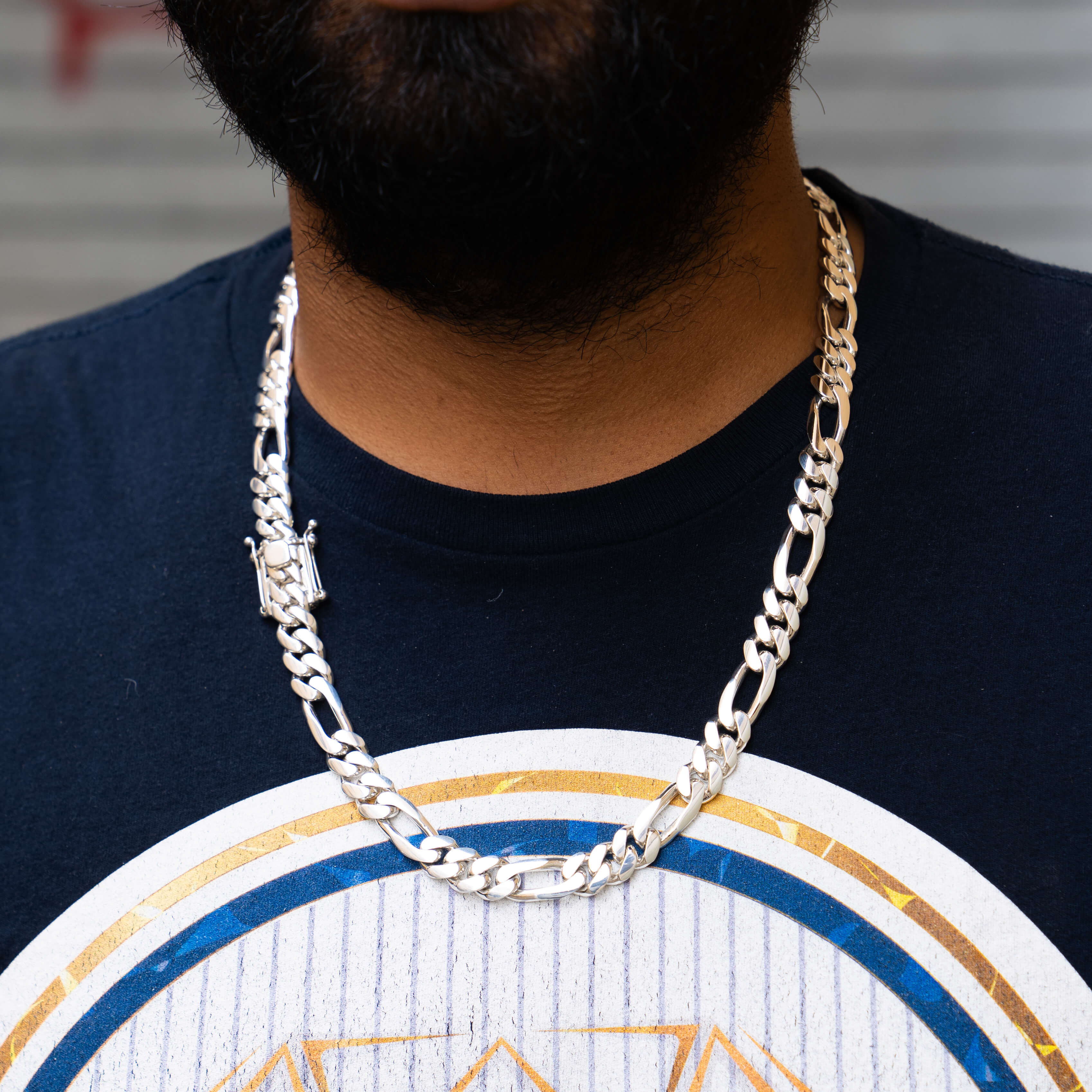 12 MM SILVER FIGARO CHAIN