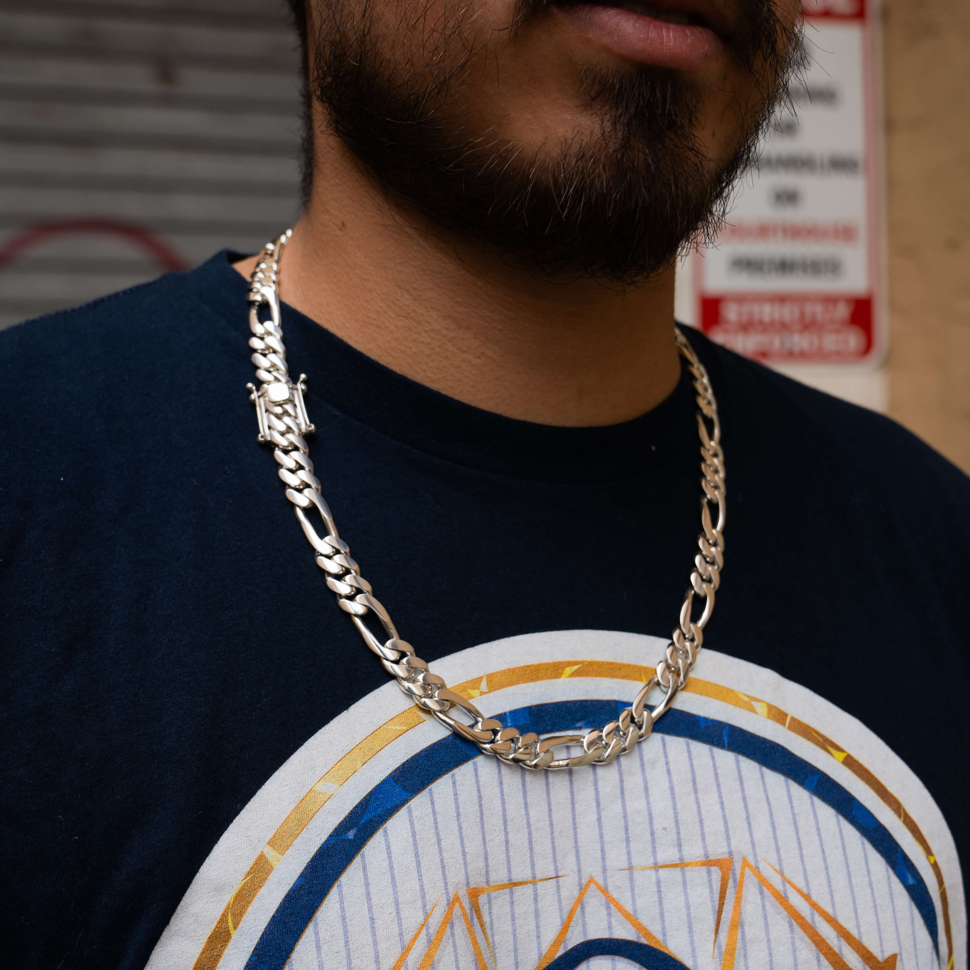 12 MM SILVER FIGARO CHAIN
