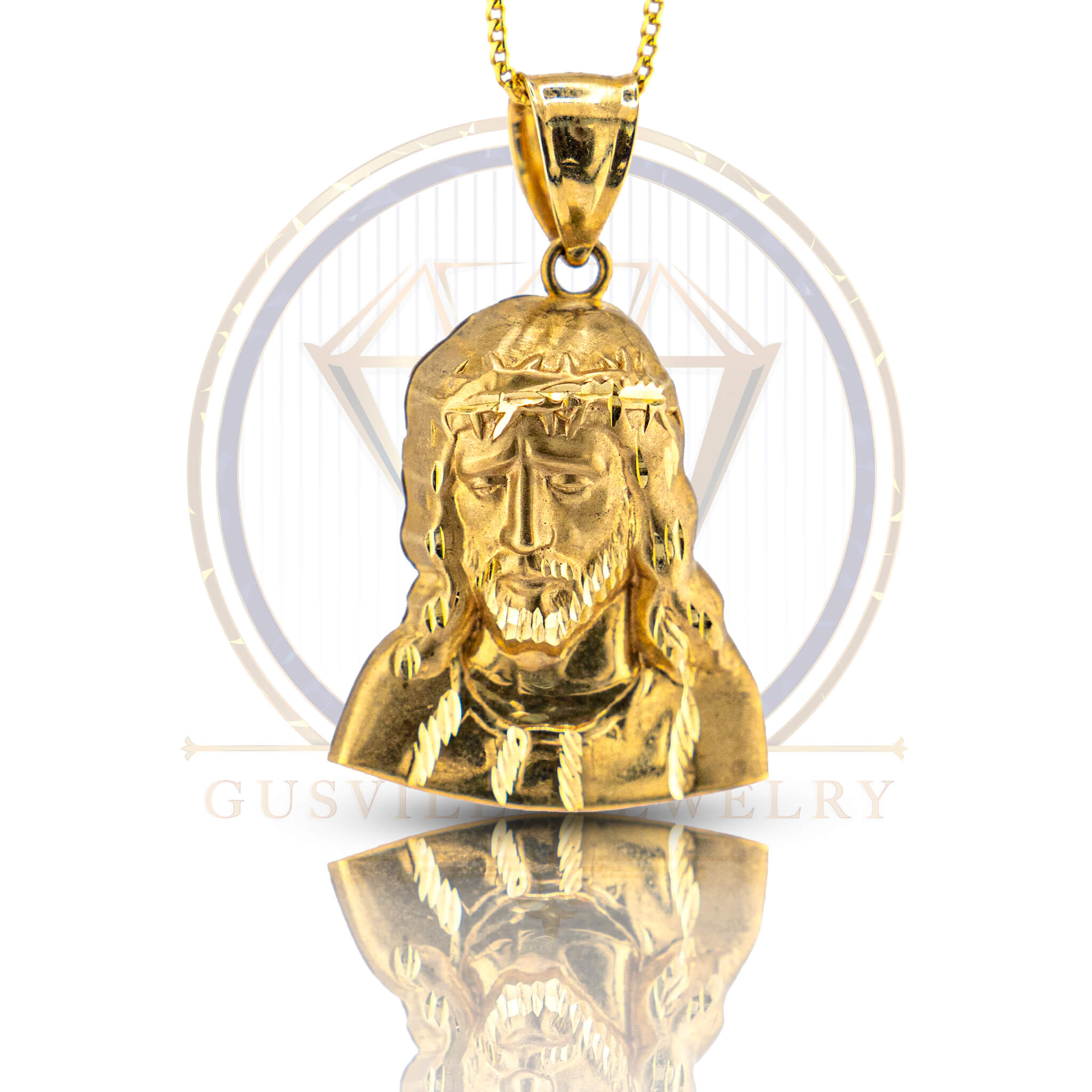 Sad Golden Jesus With Diamond Cuts Pendant 10k