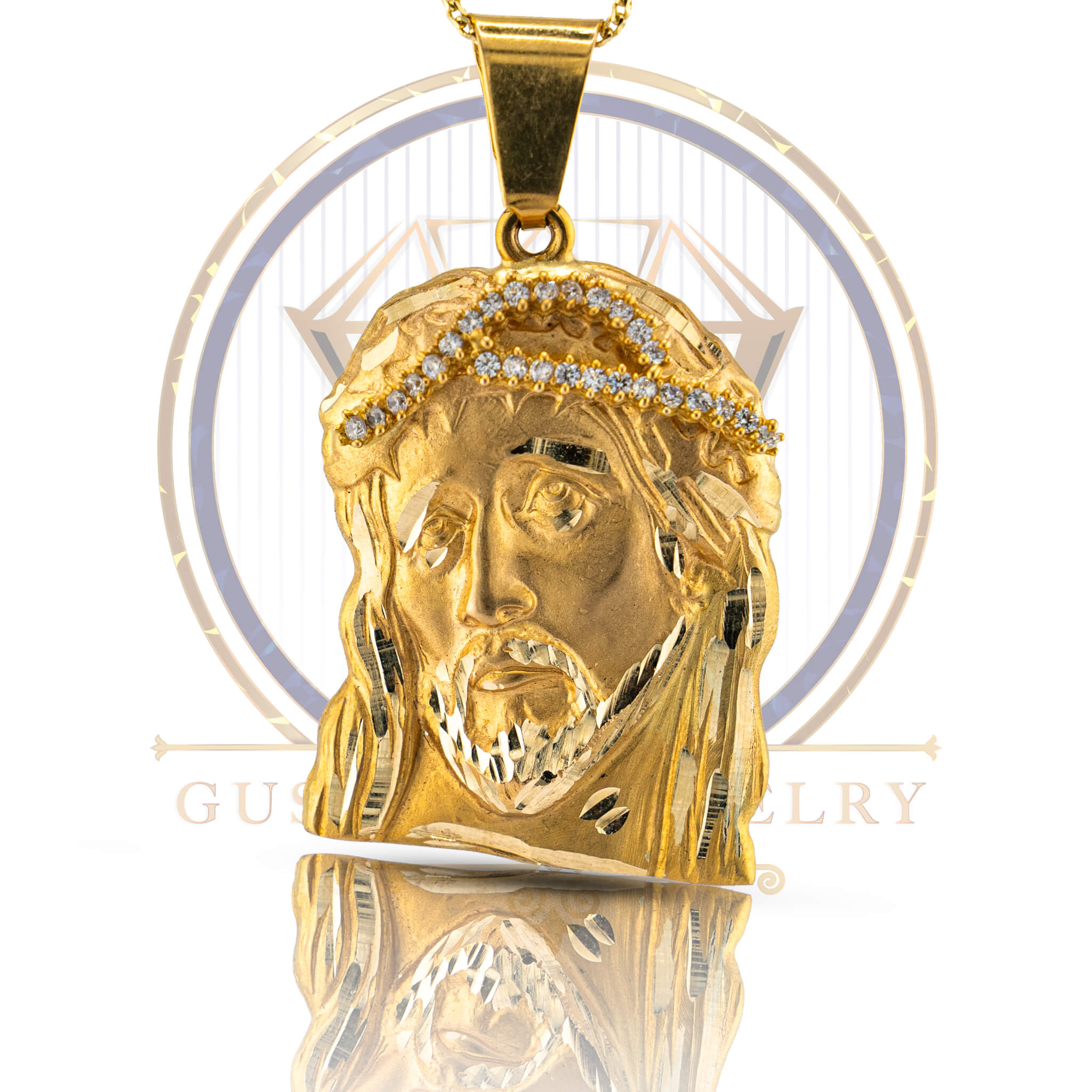 JESUS WITH CROWN DIAMOND CUT PENDANT 10K (Small)