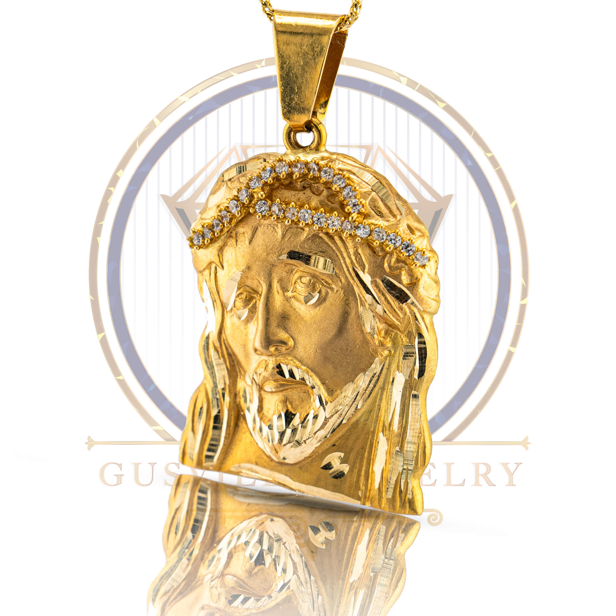 JESUS WITH CROWN DIAMOND CUT PENDANT 10K (Small)