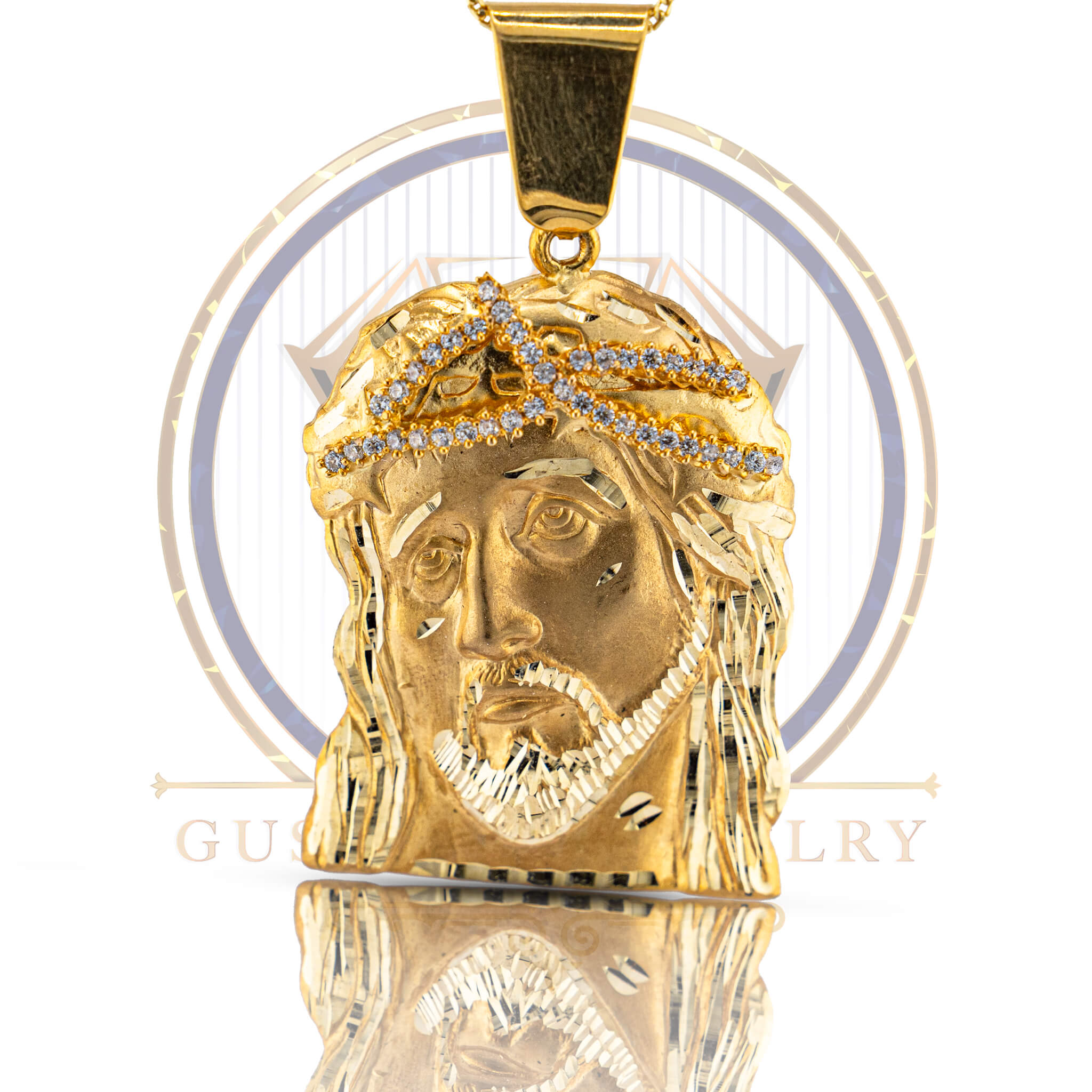 JESUS WITH CROWN DIAMOND CUT PENDANT 10K (Medium)