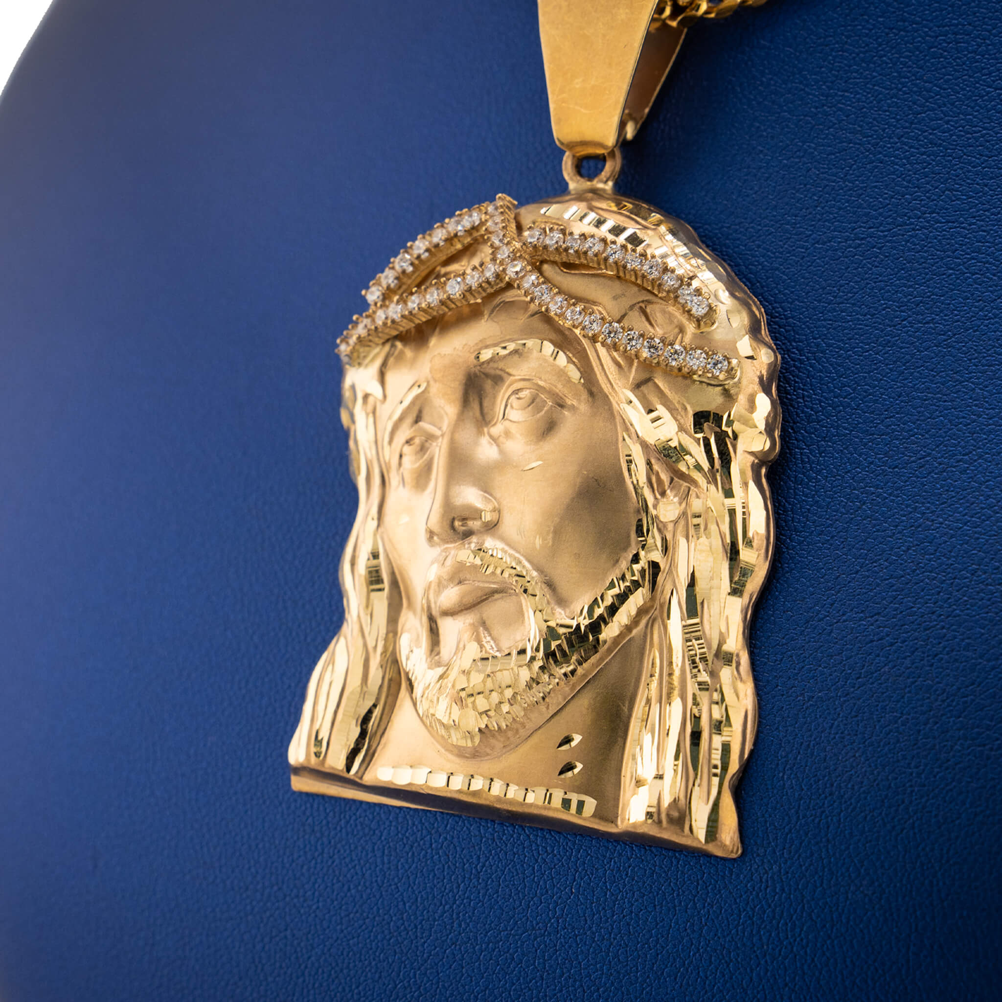 Jesus With Crown Diamond Cut Pendant 10K (Large)