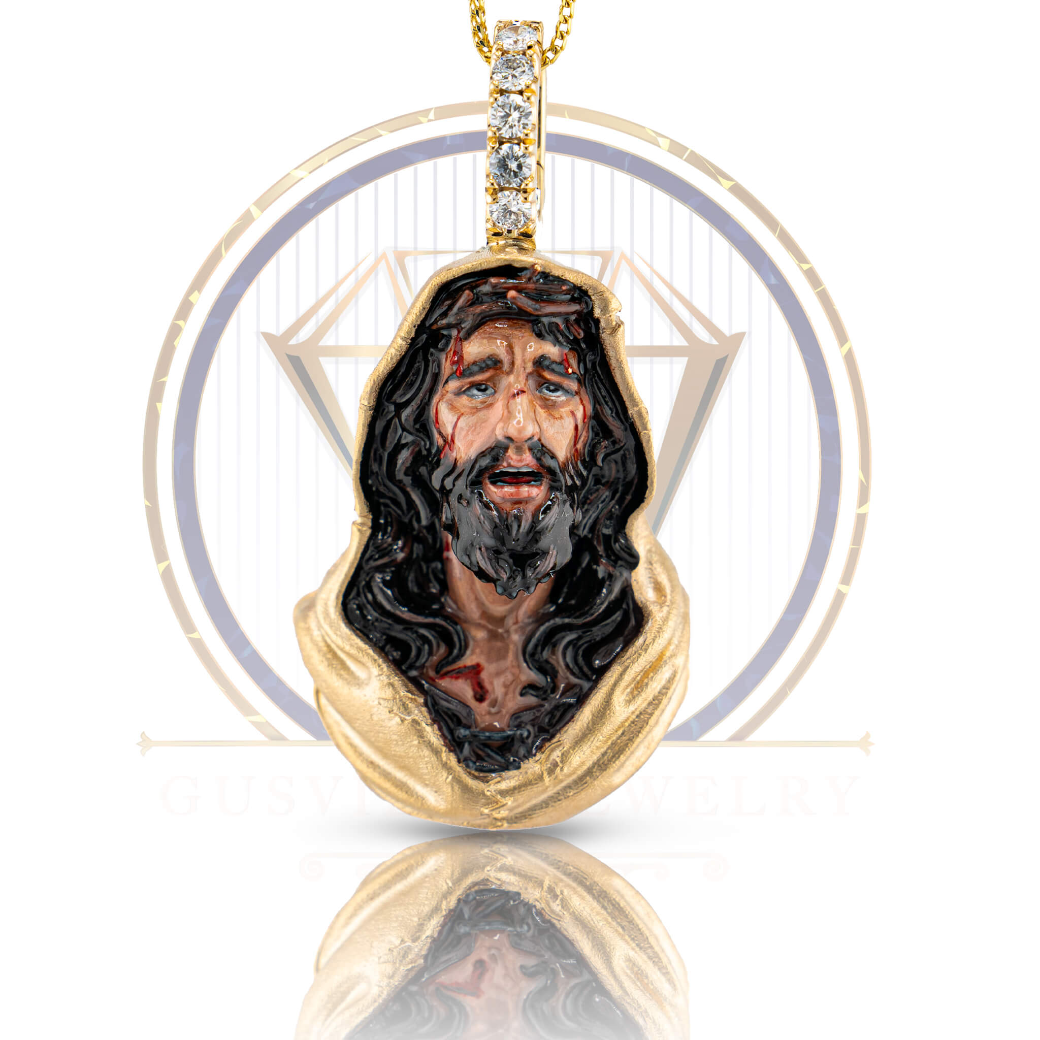 Realism Hand Painted Enamel Jesus Pendant 14K