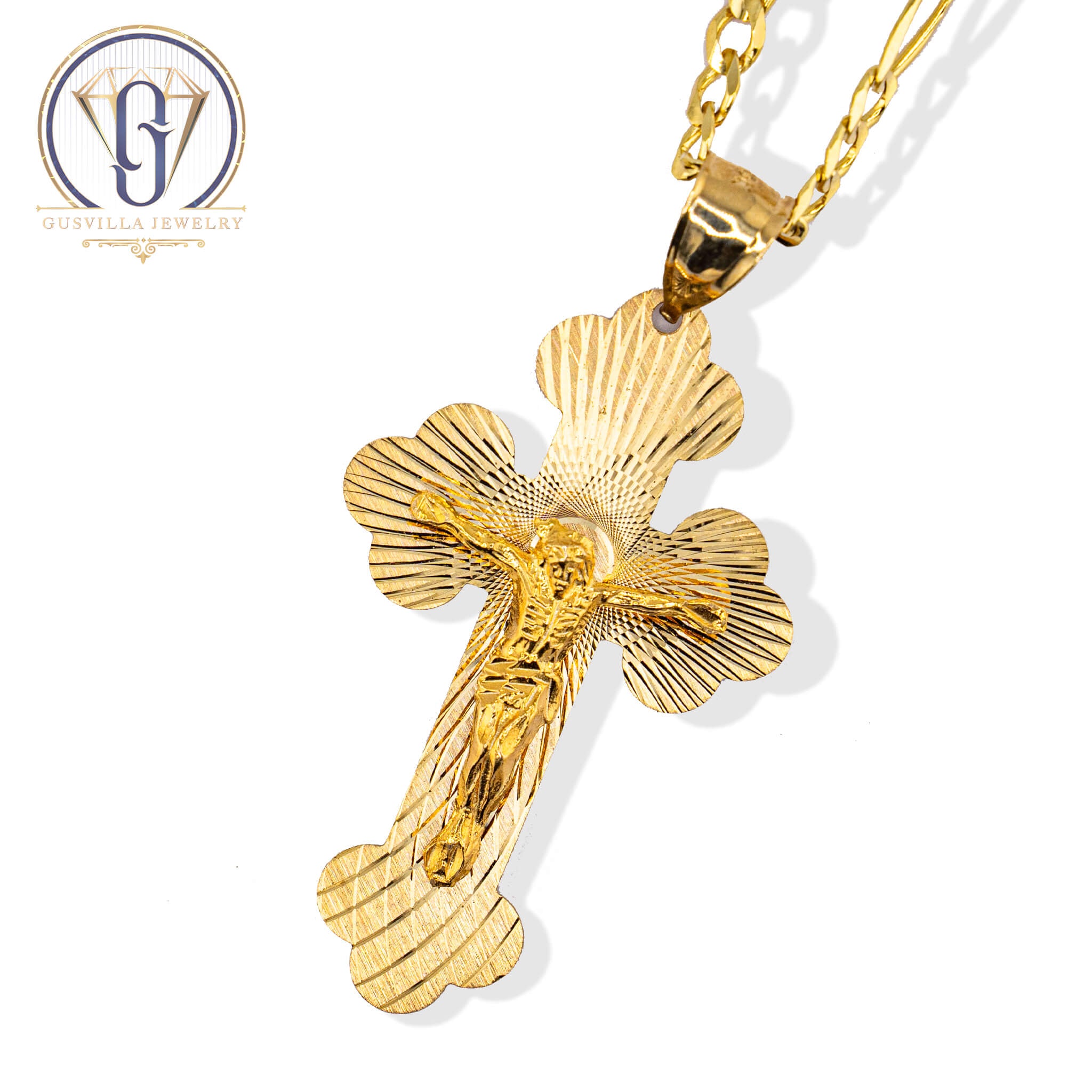 Jesus With Cross Diamond Cut Pendant 10k