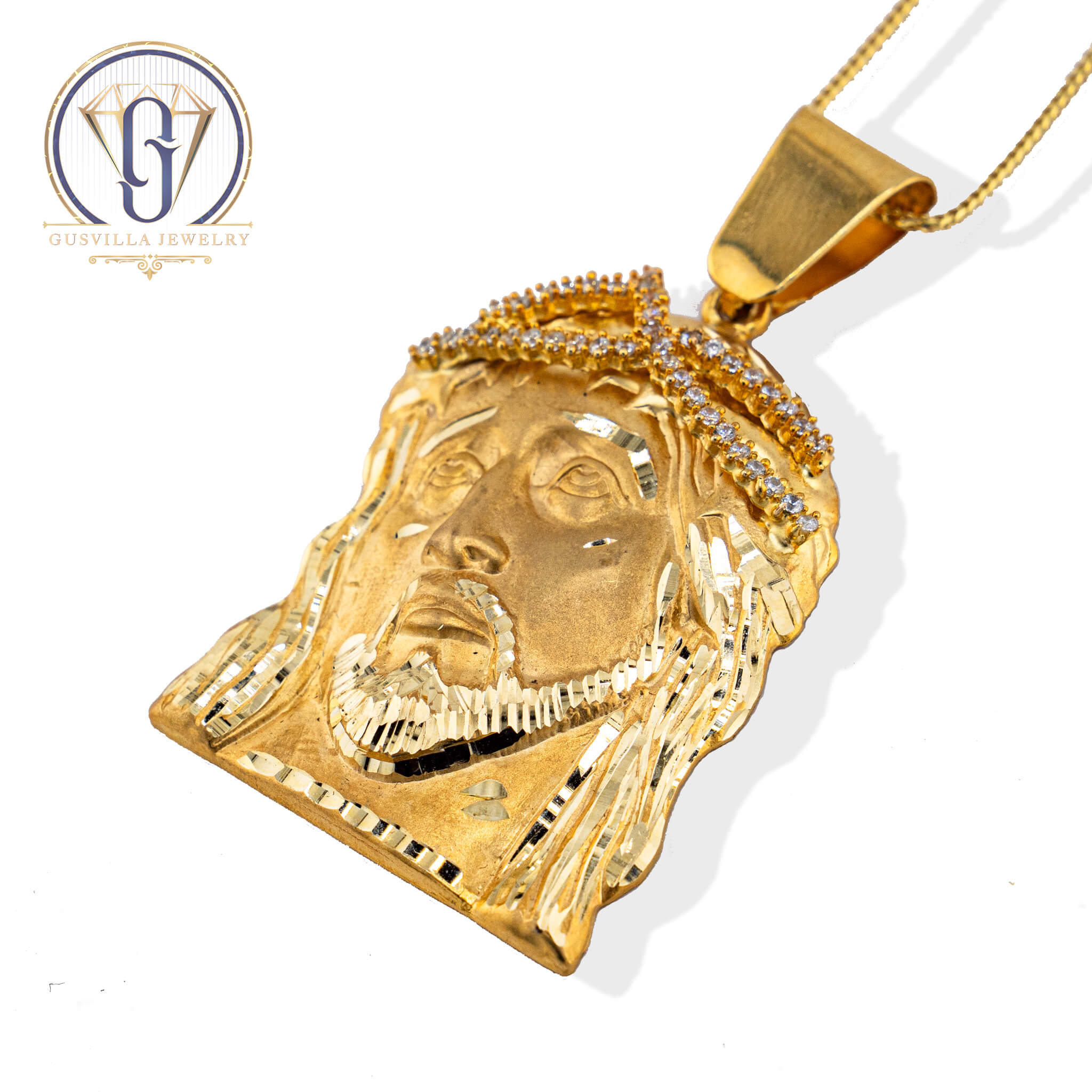 JESUS WITH CROWN DIAMOND CUT PENDANT 10K (Medium)