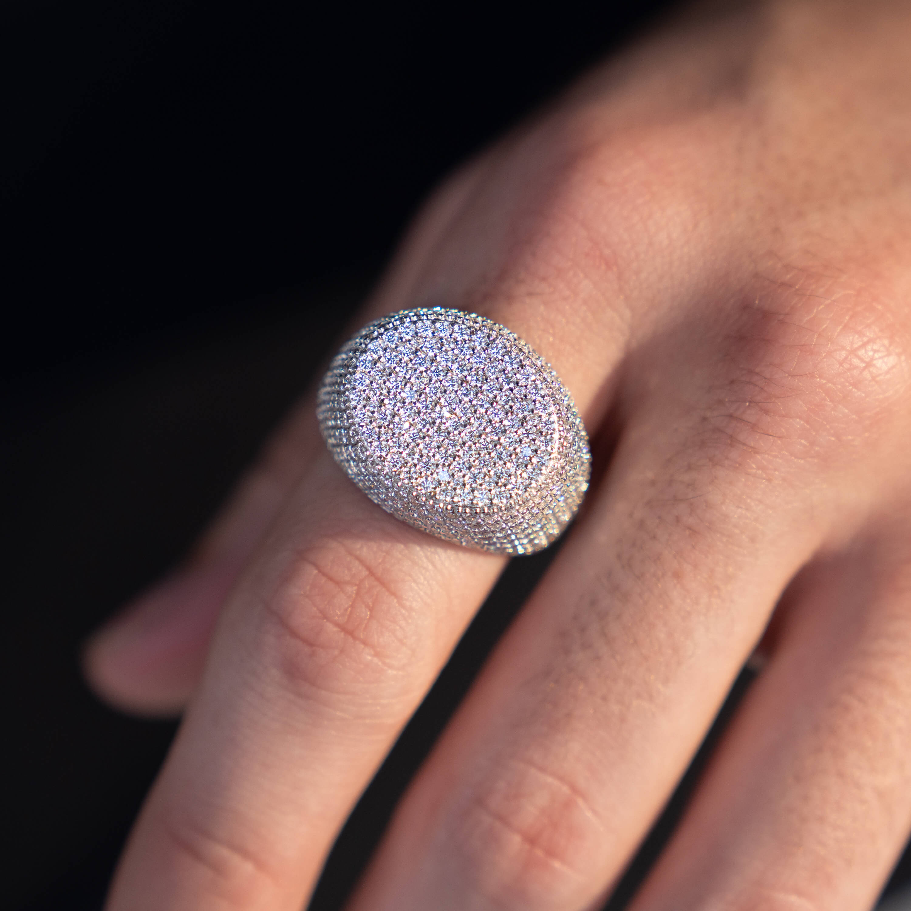 Inverted Oval Silver Moissanite Ring