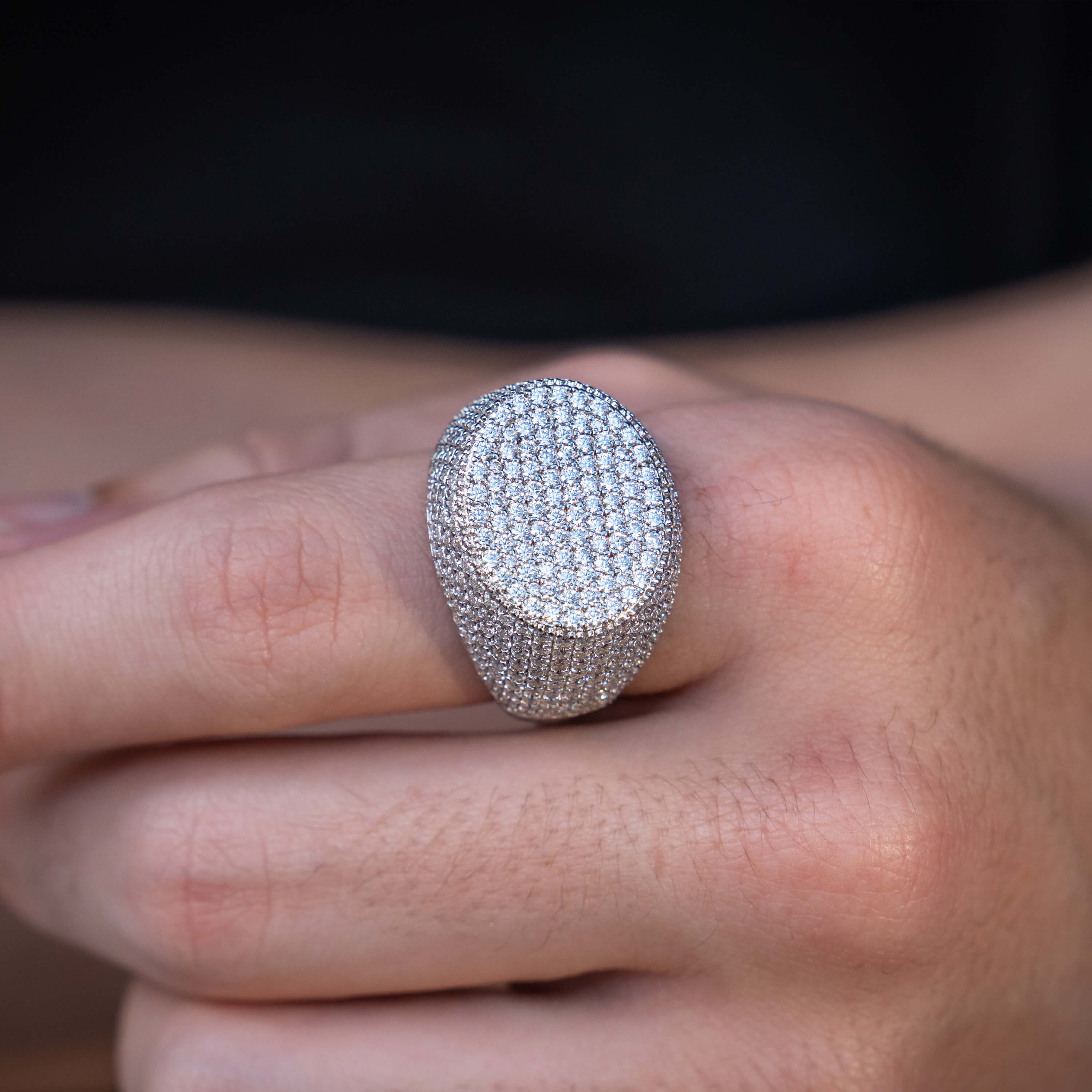 Inverted Oval Silver Moissanite Ring