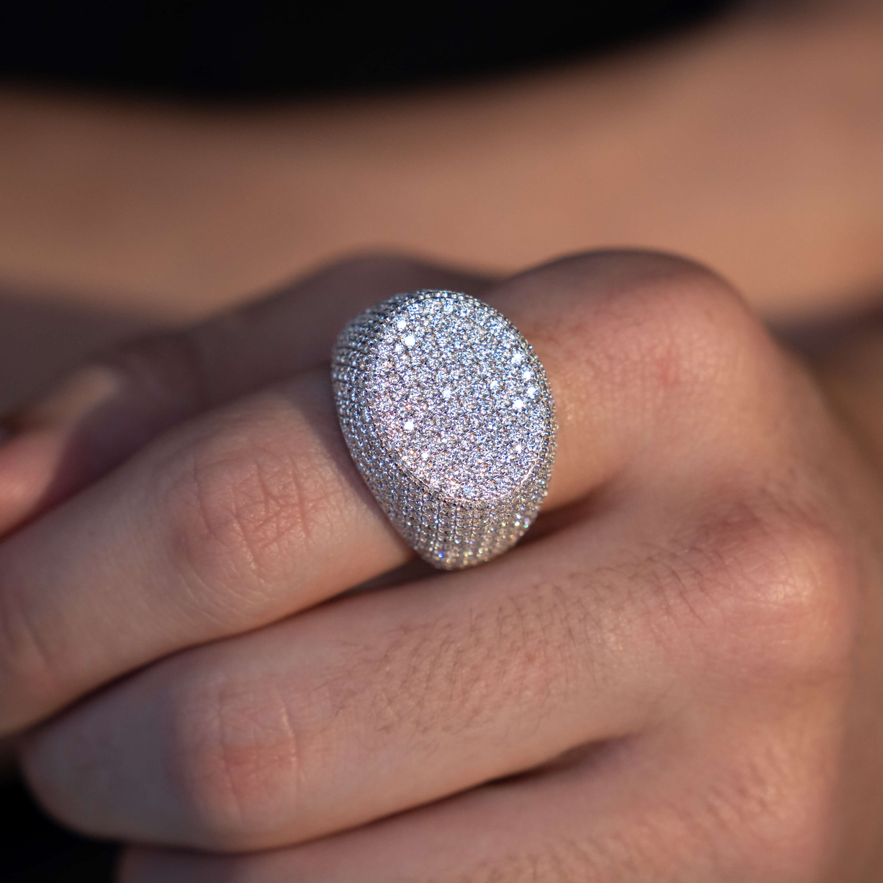 Inverted Oval Silver Moissanite Ring