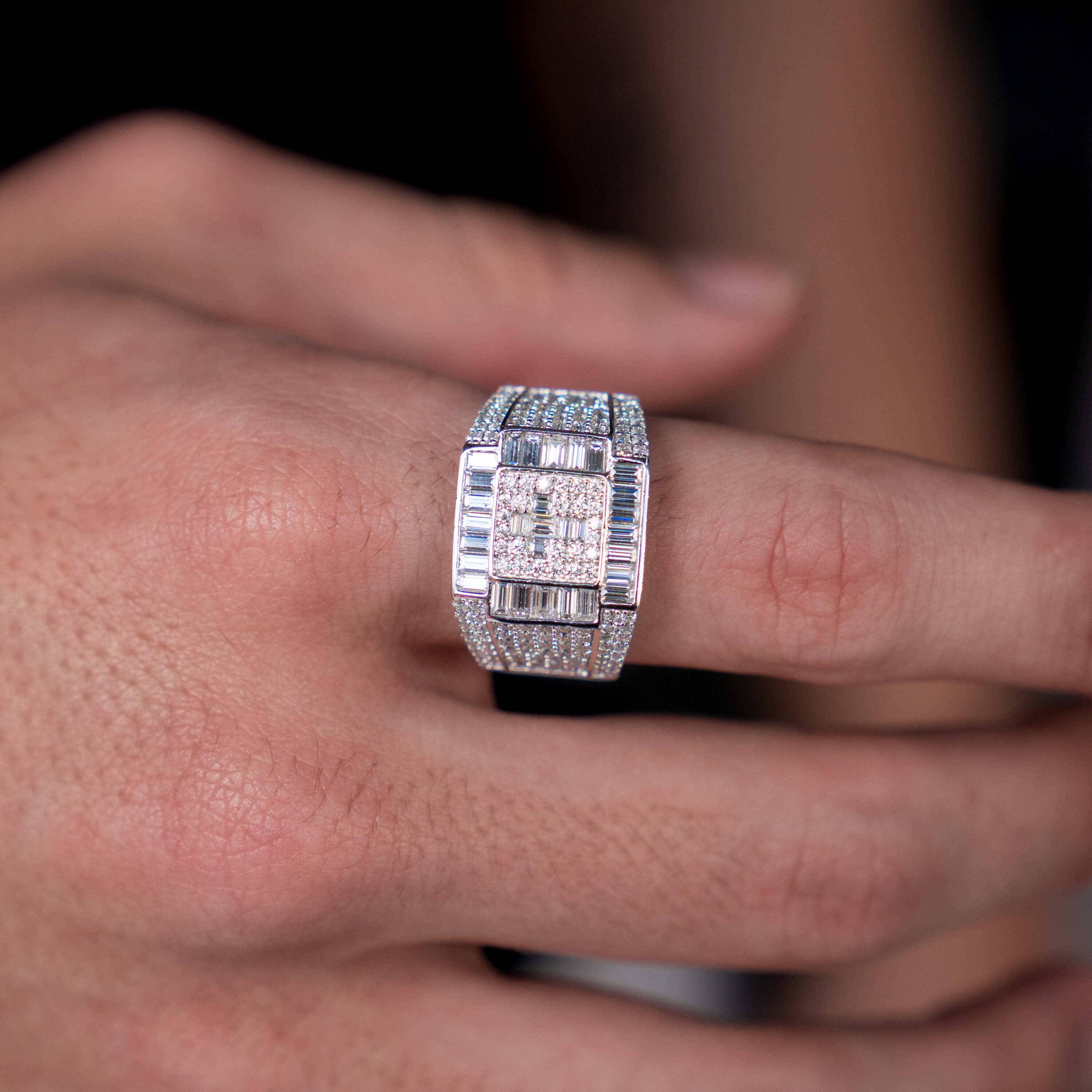 Baguette Folded Moisssanite Silver Ring