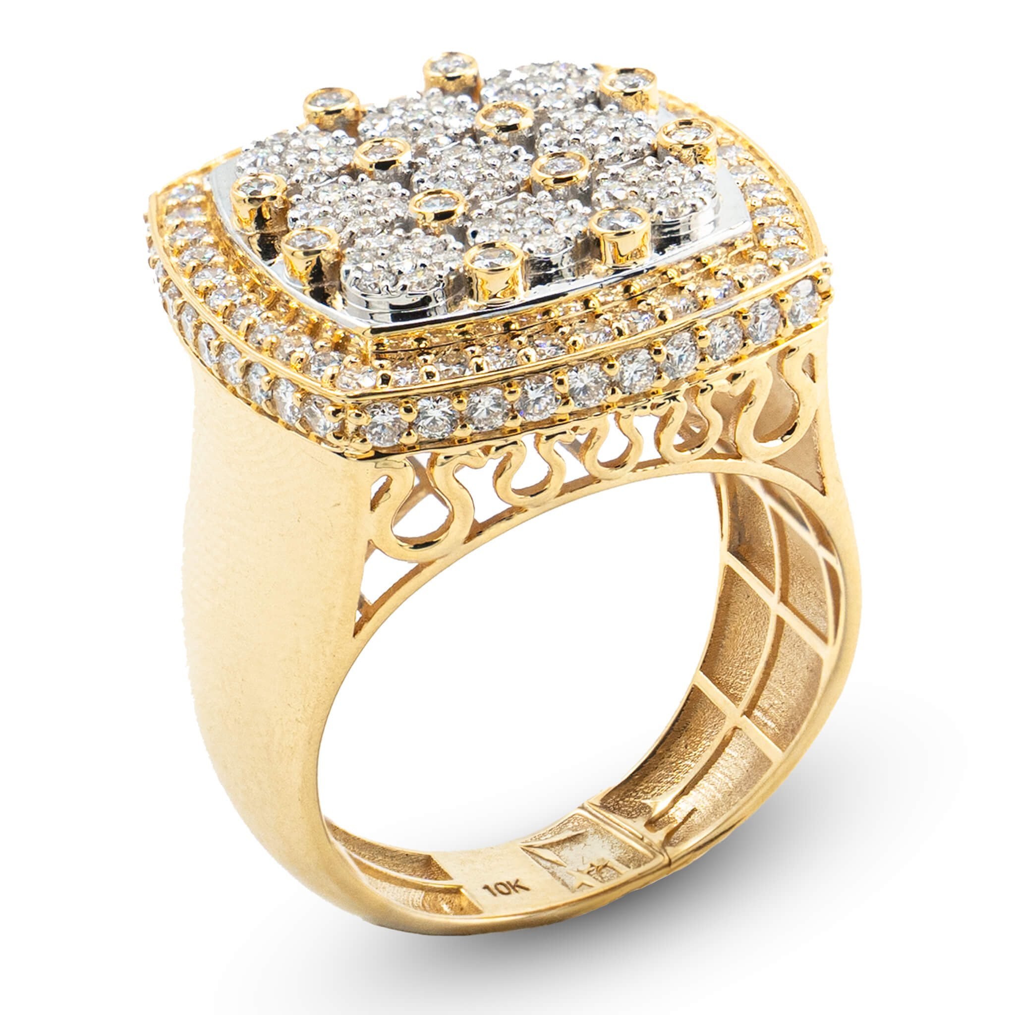 Double Deck Square Diamond Ring 10k