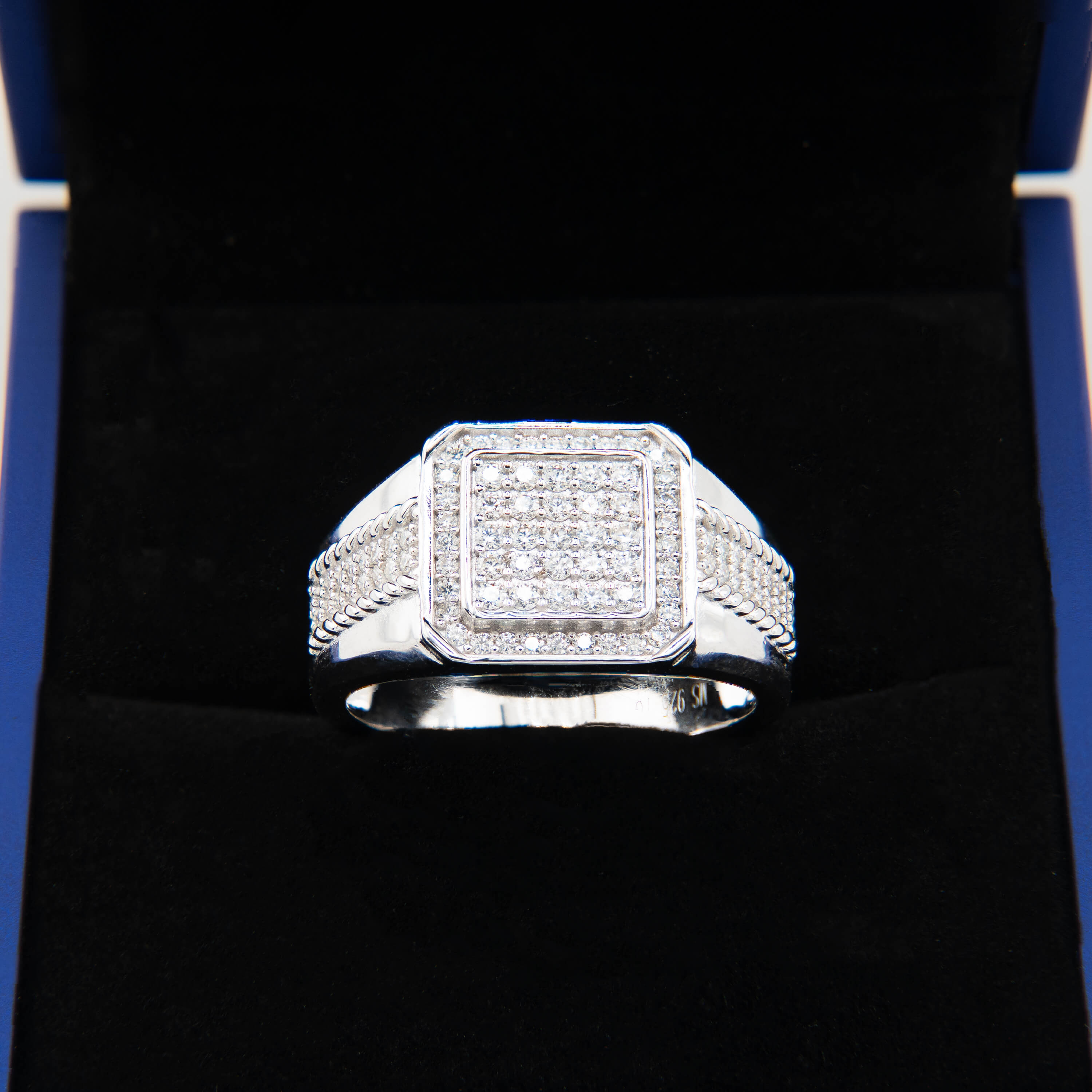 Line Square Silver Moissanite Ring