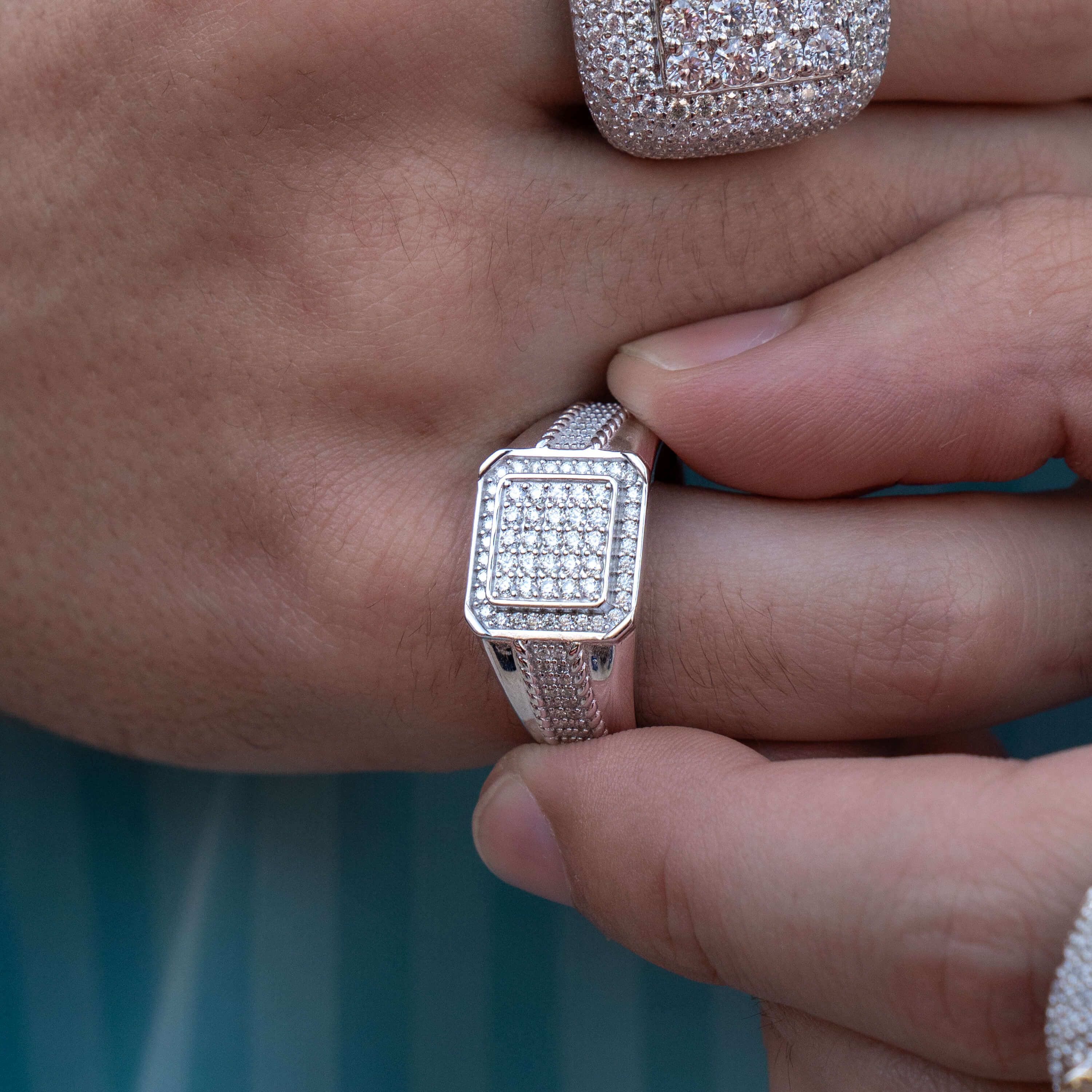 Line Square Silver Moissanite Ring