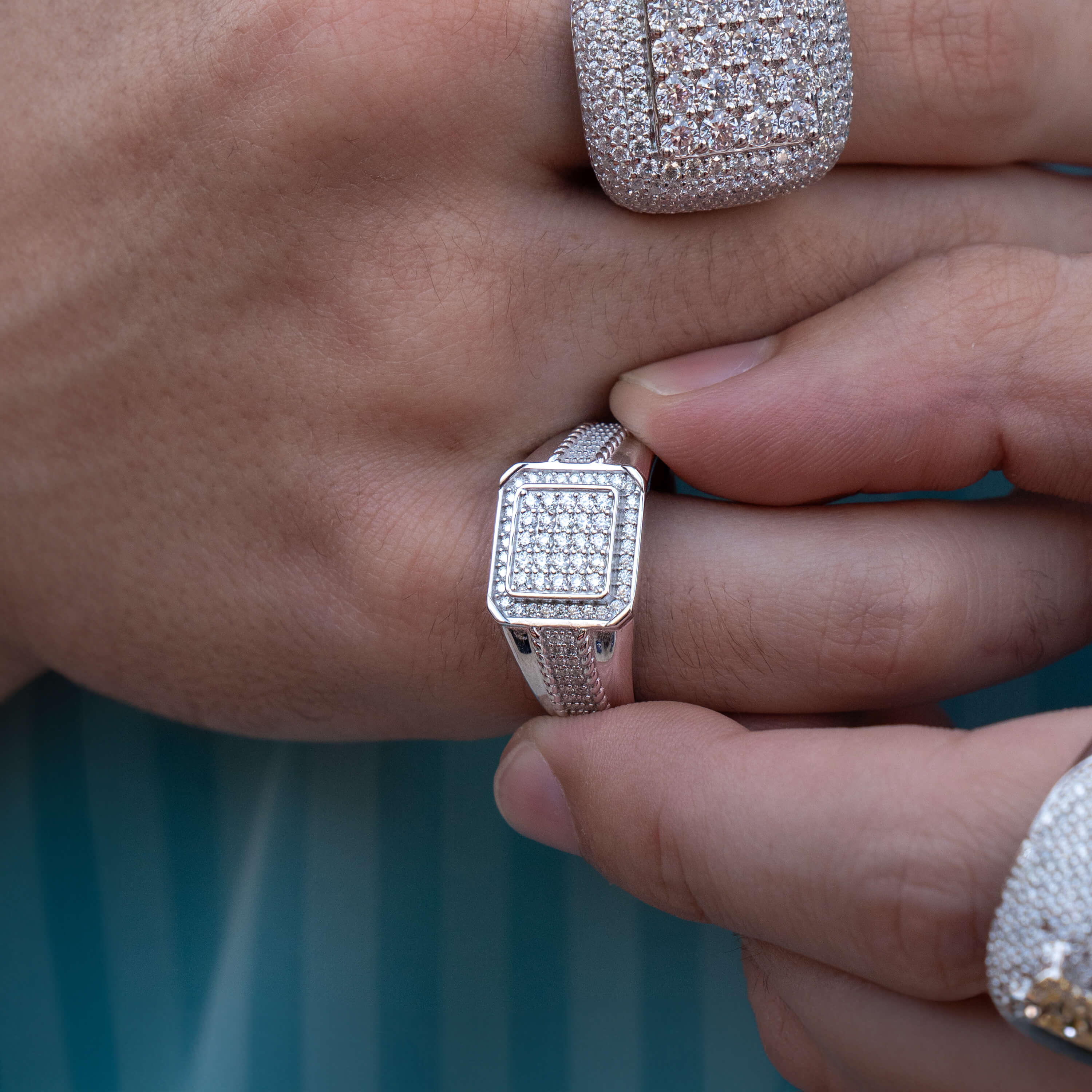 Line Square Silver Moissanite Ring