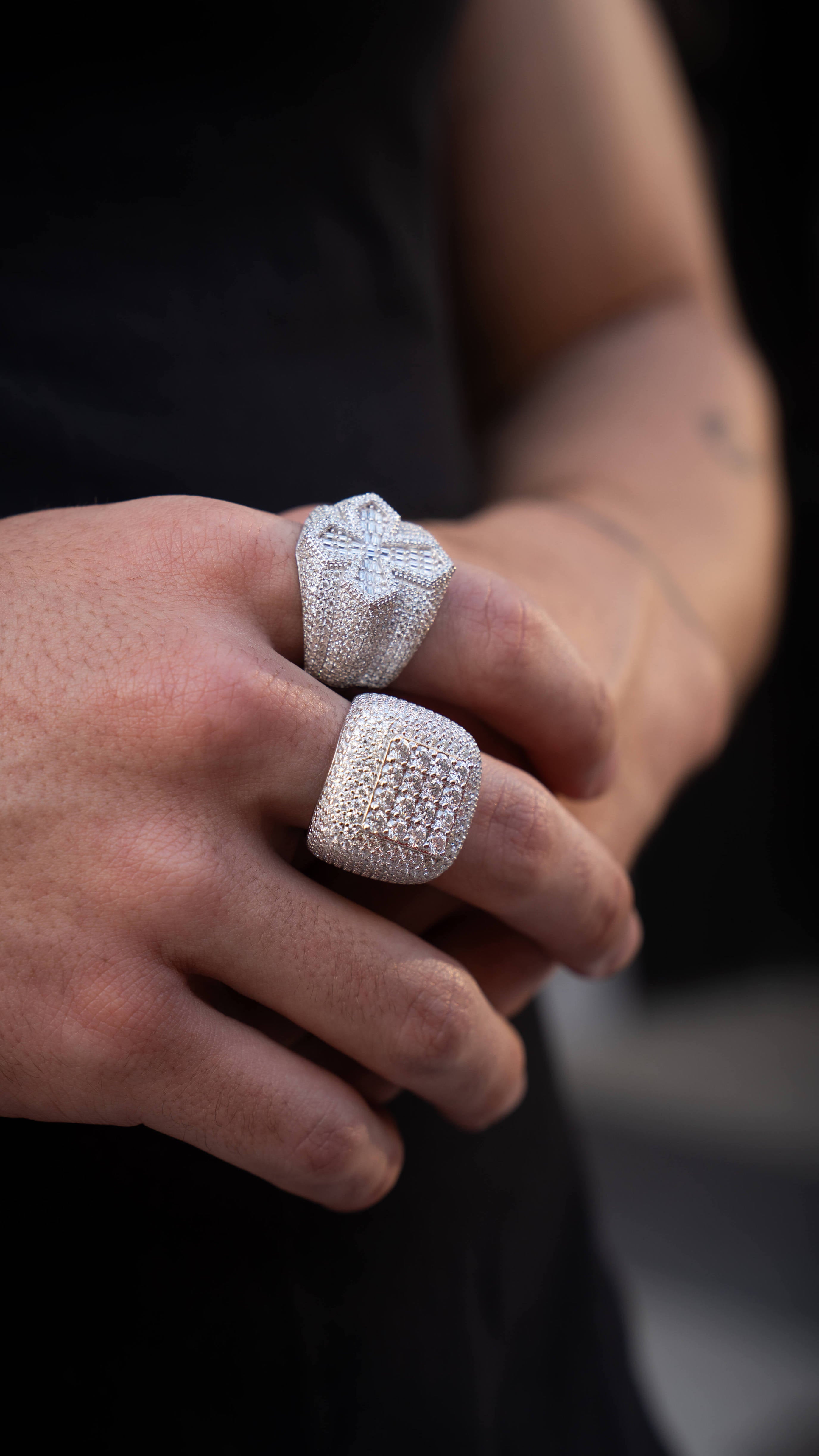 Incrusted Cross Silver Moissanite Ring