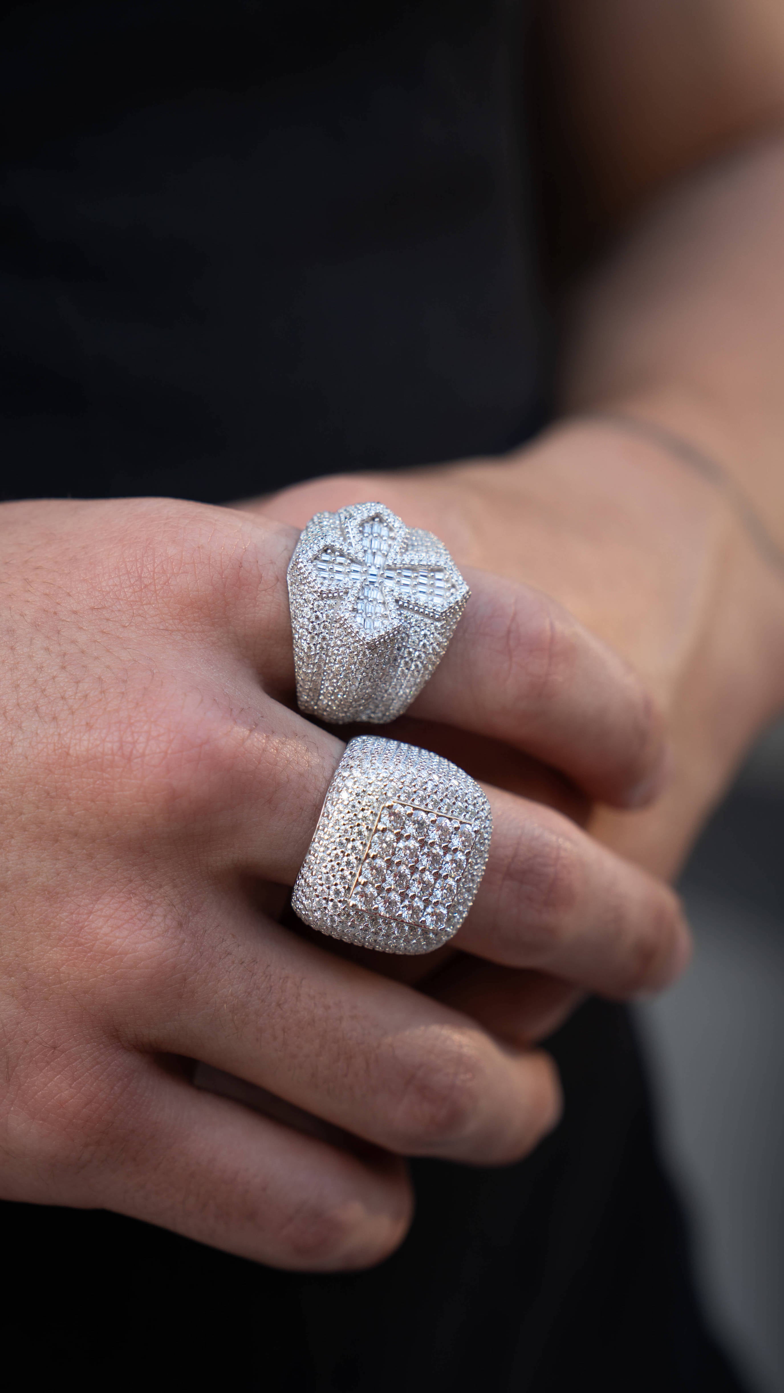 Incrusted Cross Silver Moissanite Ring