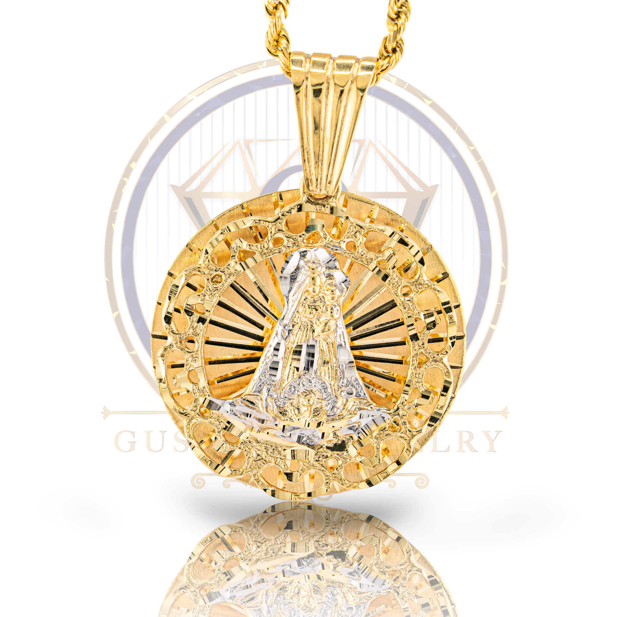 Virgin mary gold medallion fashion