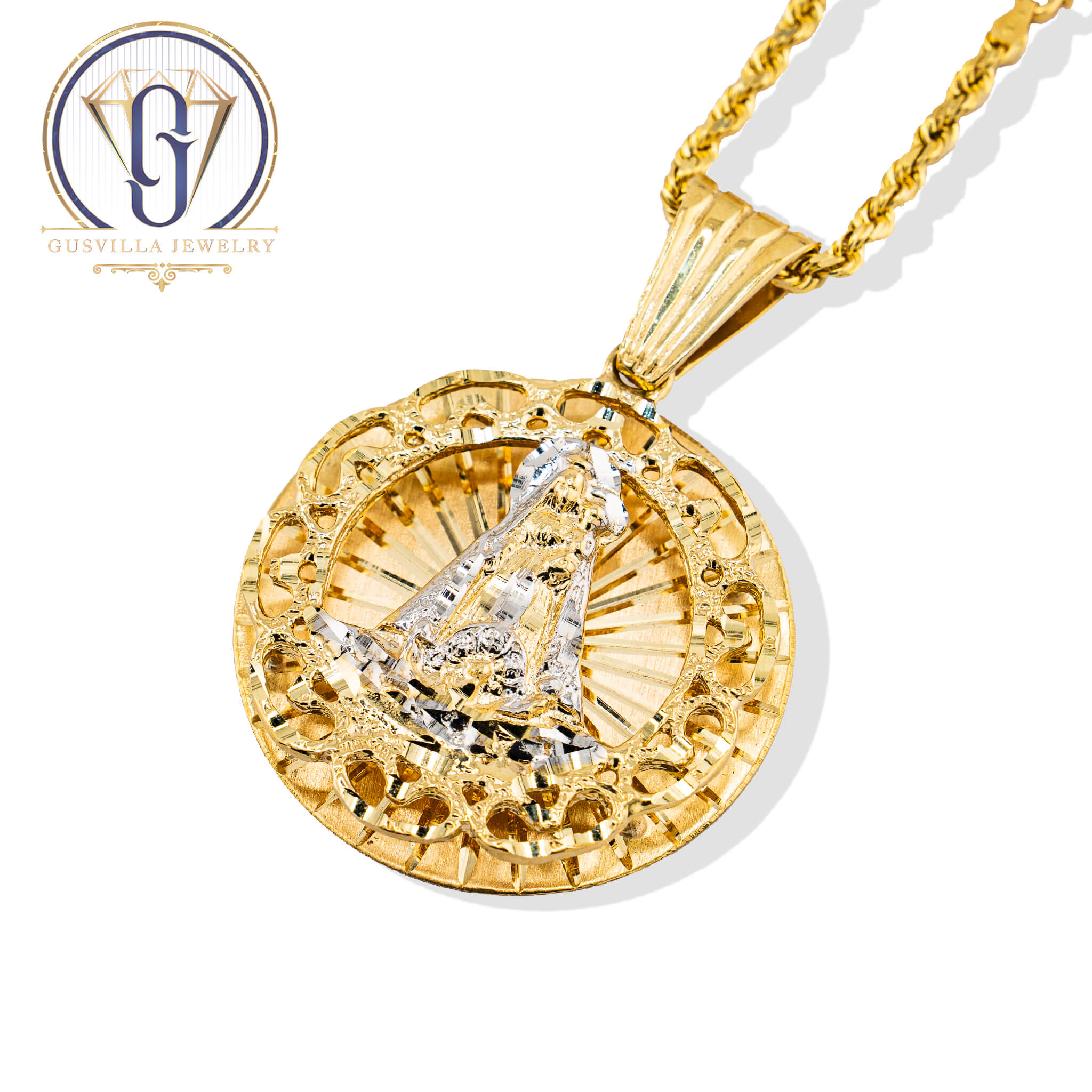 Virgin Mary Diamond Cut Medallion 10k