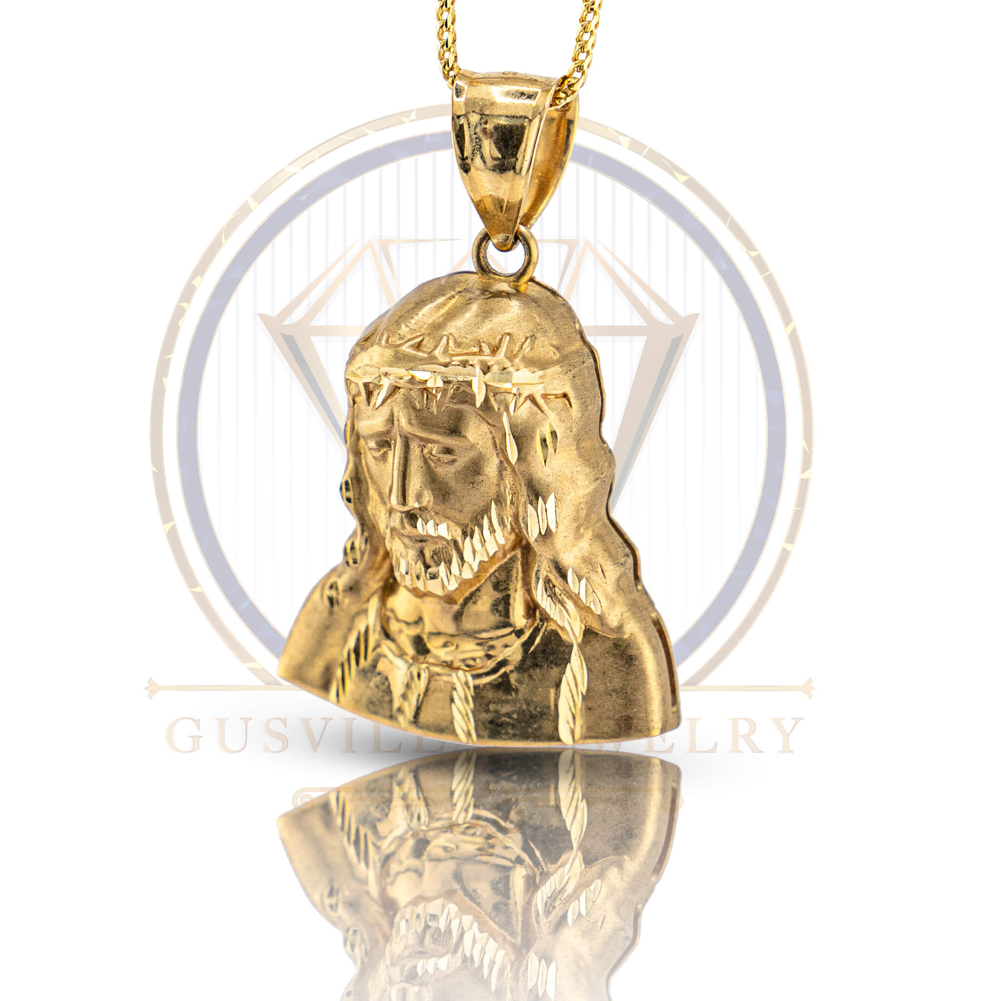 Sad Golden Jesus With Diamond Cuts Pendant 10k