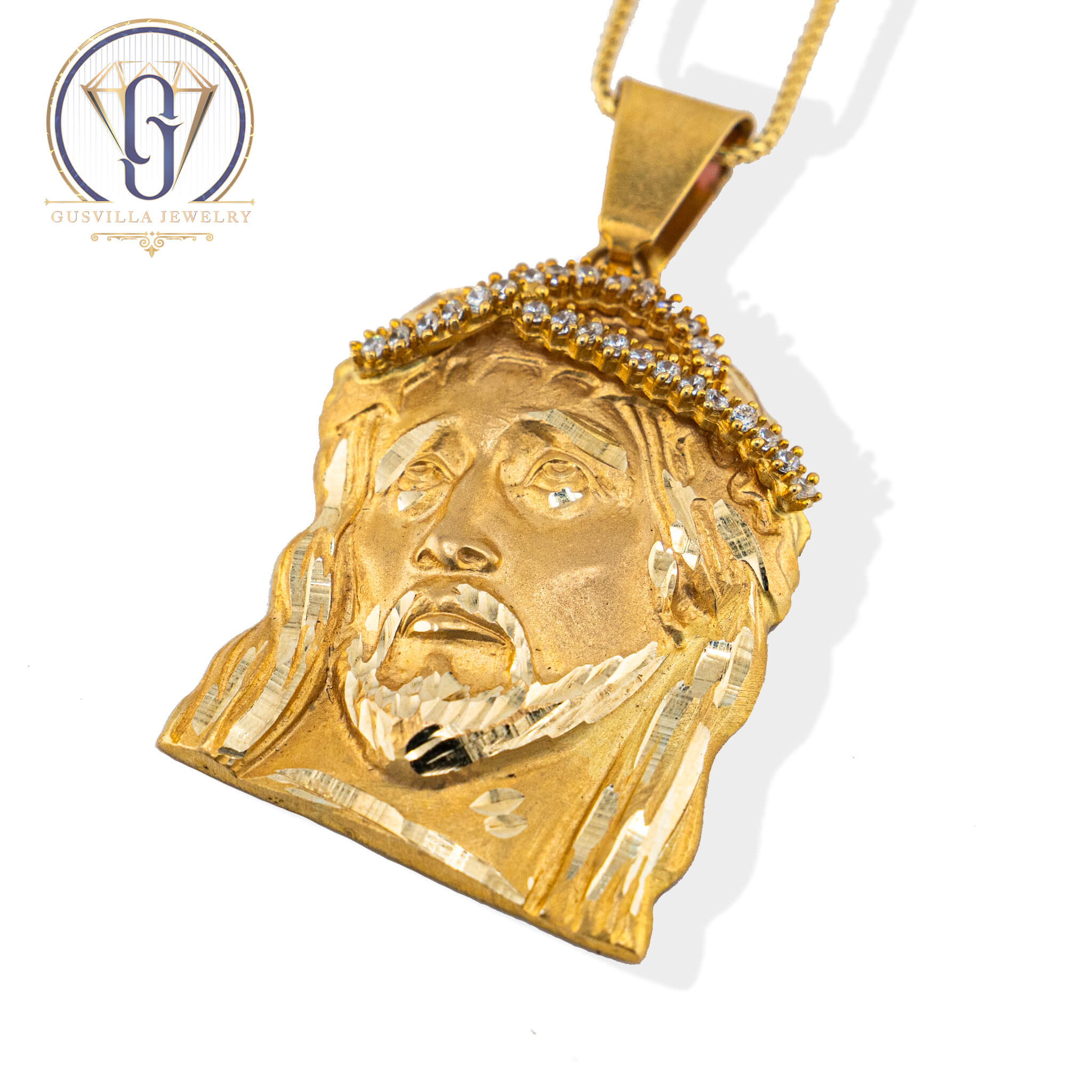 JESUS WITH CROWN DIAMOND CUT PENDANT 10K (Small)