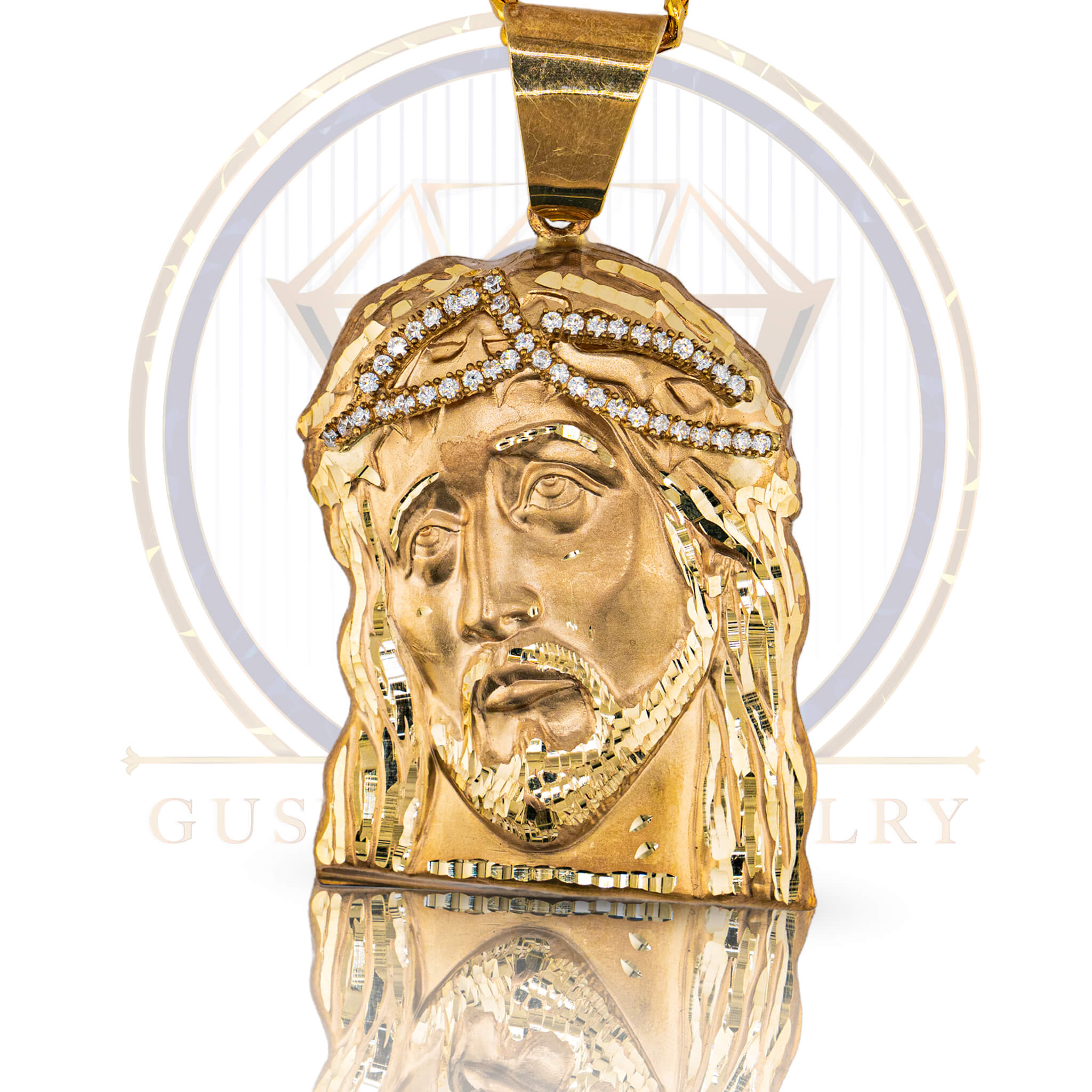 Jesus With Crown Diamond Cut Pendant 10K (Large)