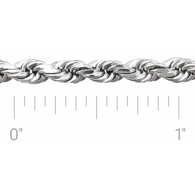 14K White Gold 3.9 mm Diamond-Cut Rope Chain by the Inch – Rhodium-Plated Solid Jewelry