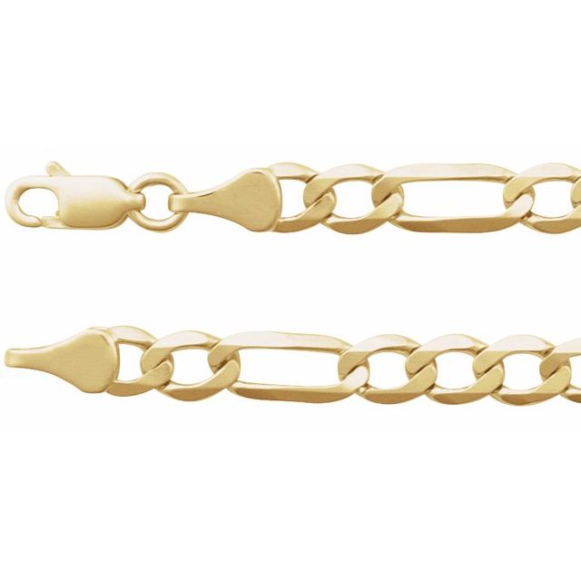 14K Yellow Gold 5.1 mm Figaro Chain - 24 Inch with Lobster Clasp