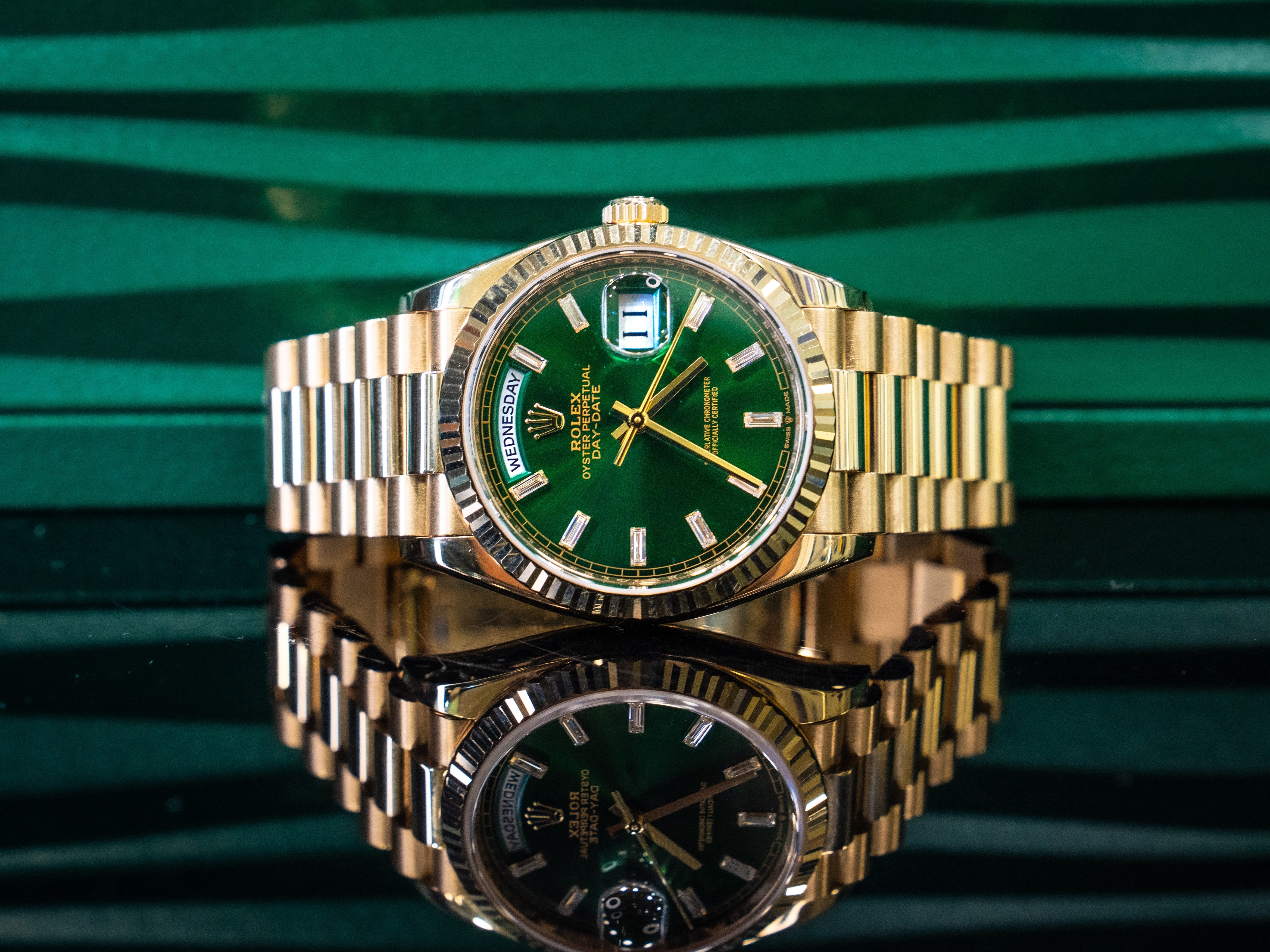 Rolex Presidential 36MM Green Diamond Baguette Dial