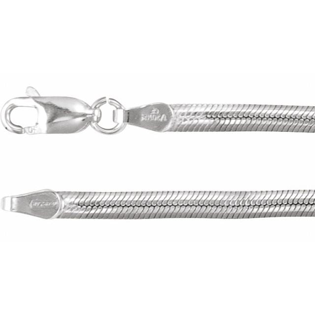 Sterling Silver 3 mm Oval Snake Chain by Ch1291, 16-inch with Lobster Clasp