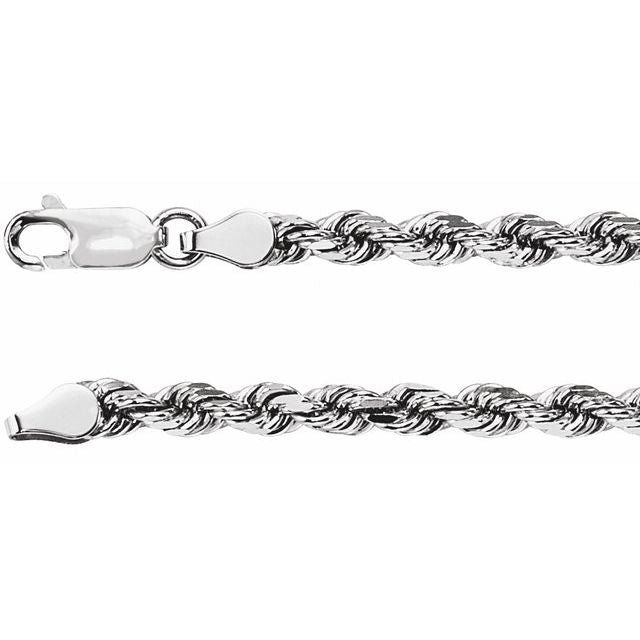 14K White Gold Diamond-Cut Rope Chain Necklace by Ch946, 7 inches