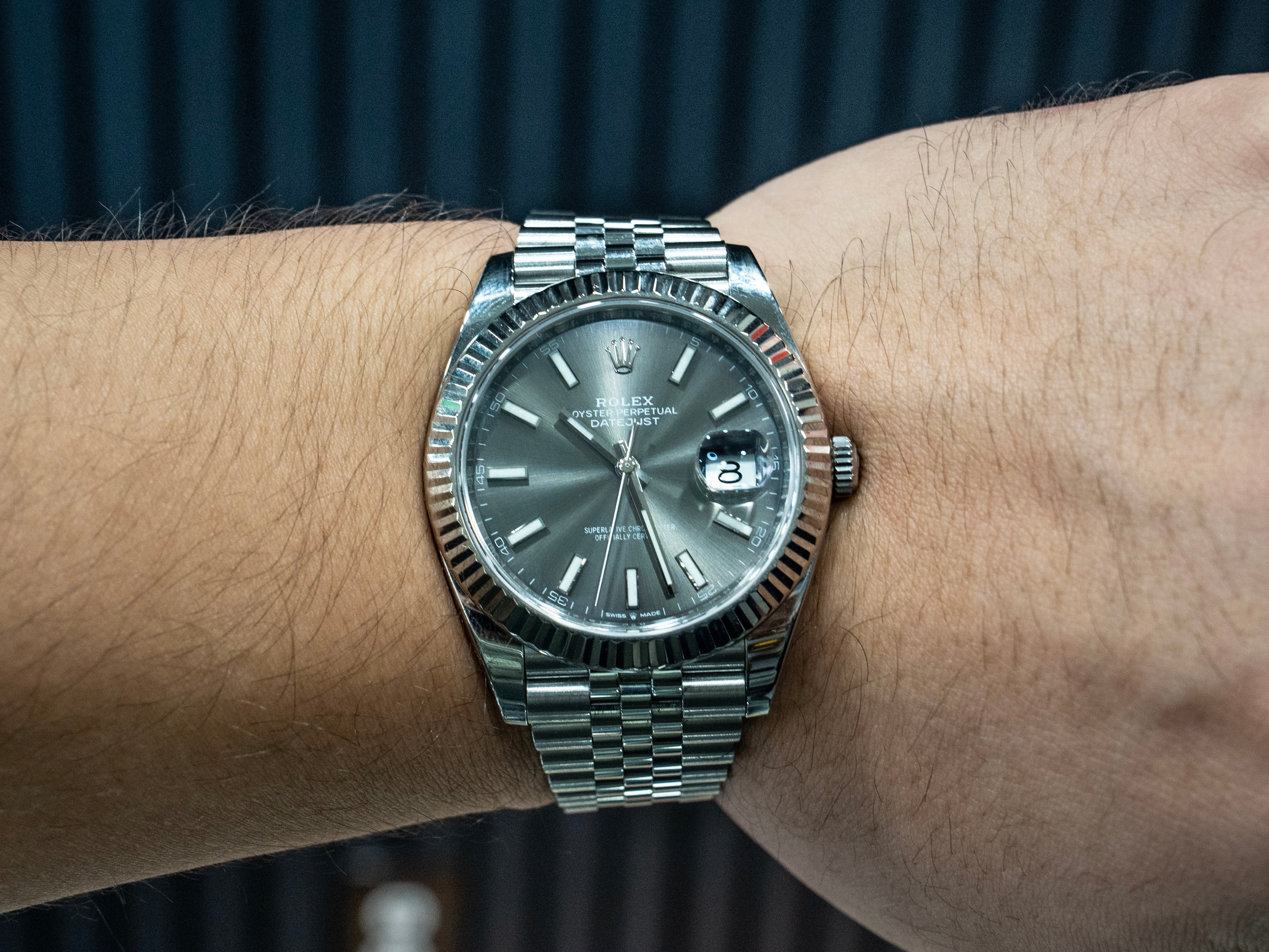 Rolex Datejust Rhodium Stick Dial on Jubilee