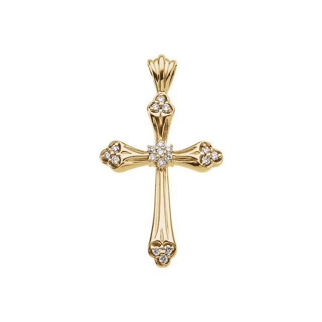 14K Yellow Gold 1/4 Carat Total Weight Natural Diamond Cross Pendant by R41063