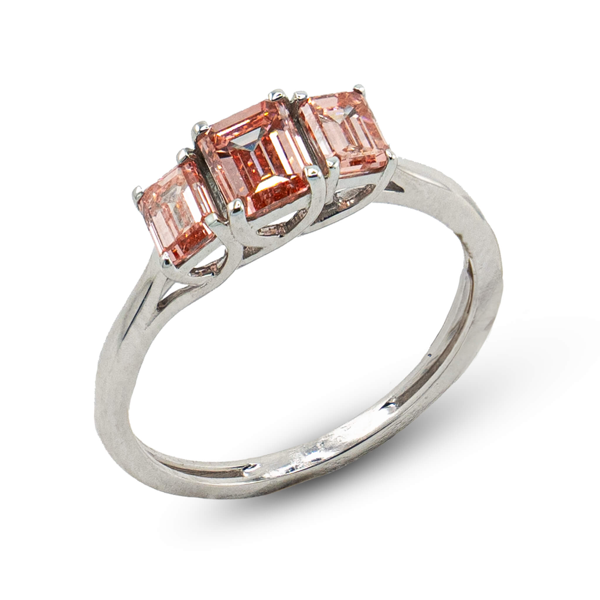 3 Pink Stoned White Gold Ring 14k