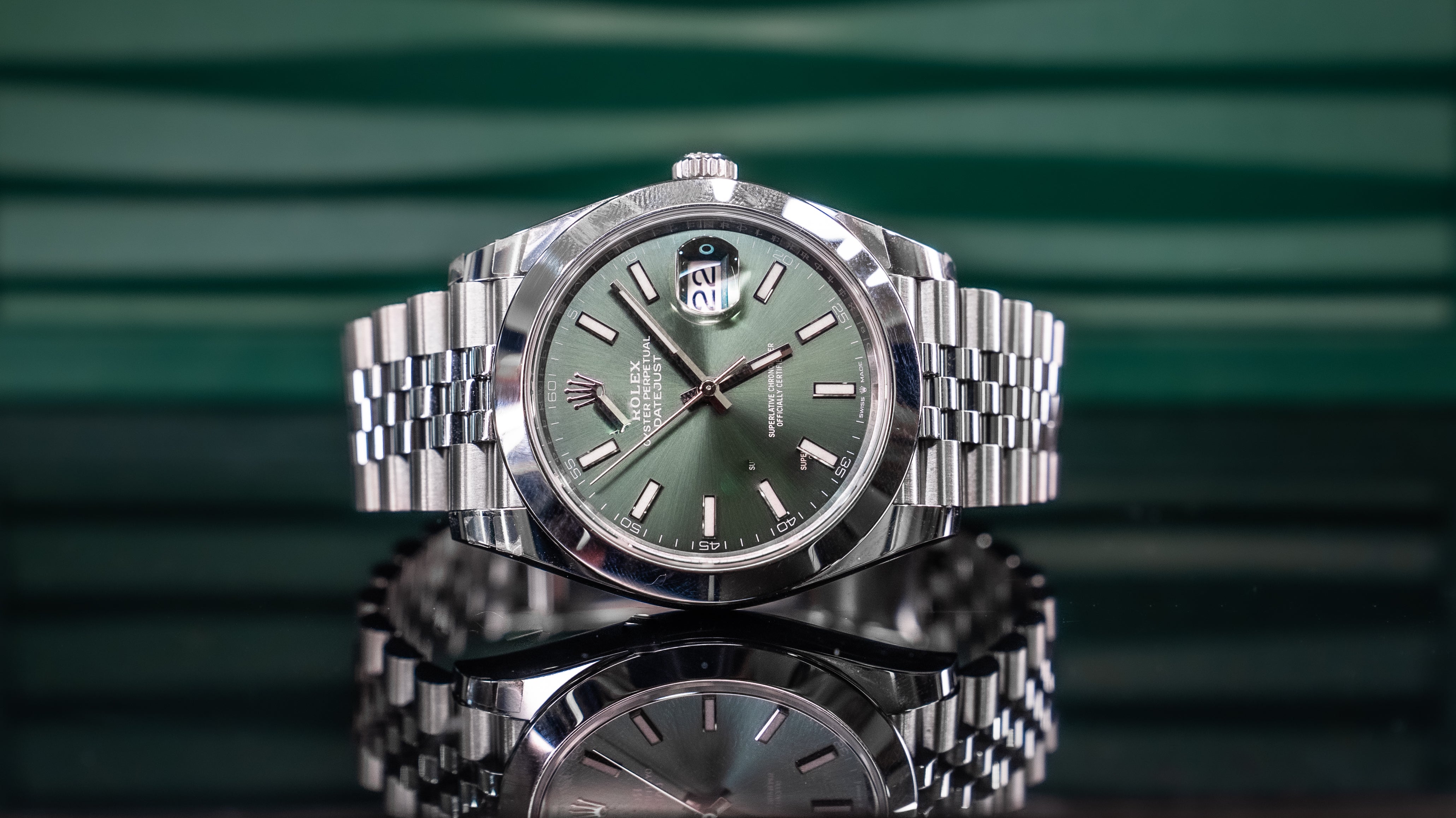 Rolex Datejust Smooth Bezel 41MM Green Stick Dial