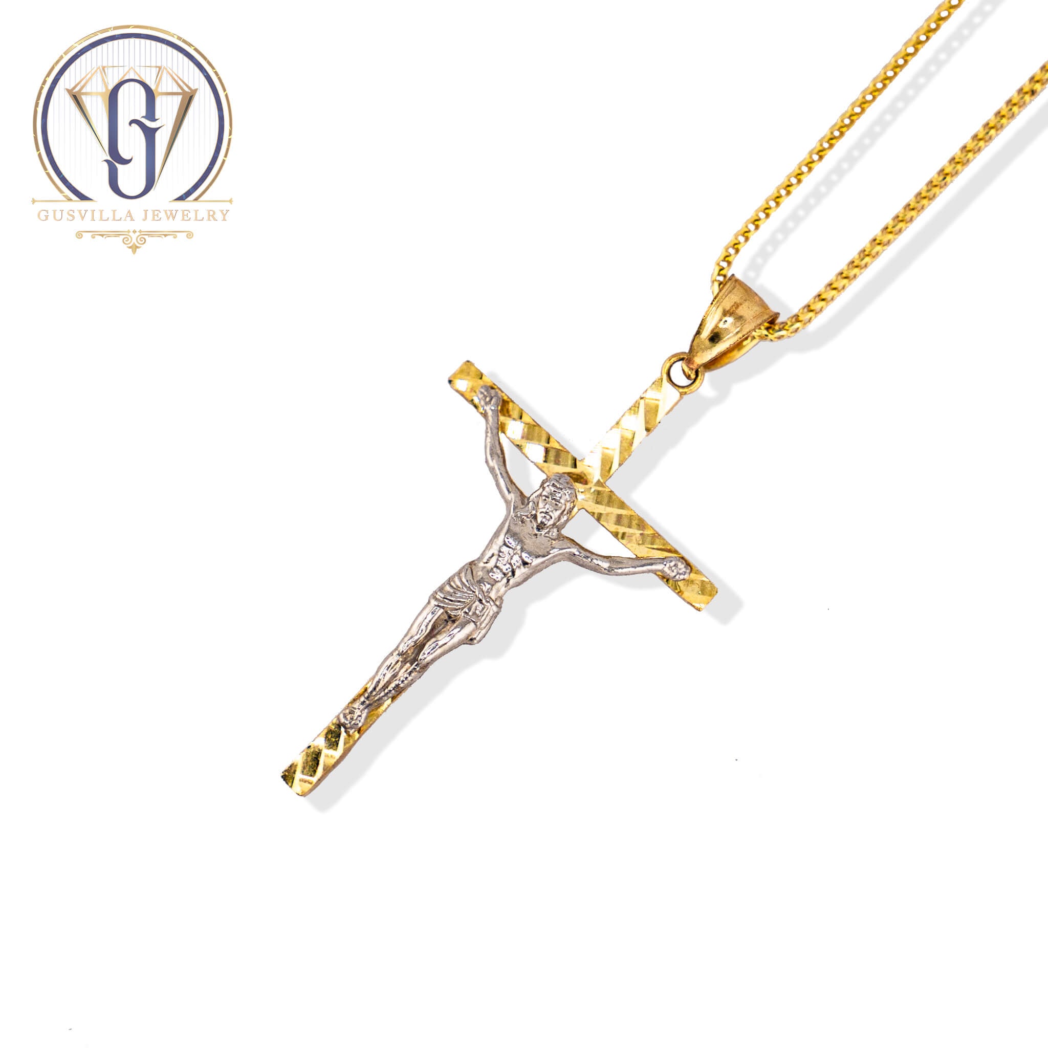 Real 10k Yellow Gold Diamond Cut Jesus Crucifix Beads Rosary Necklace